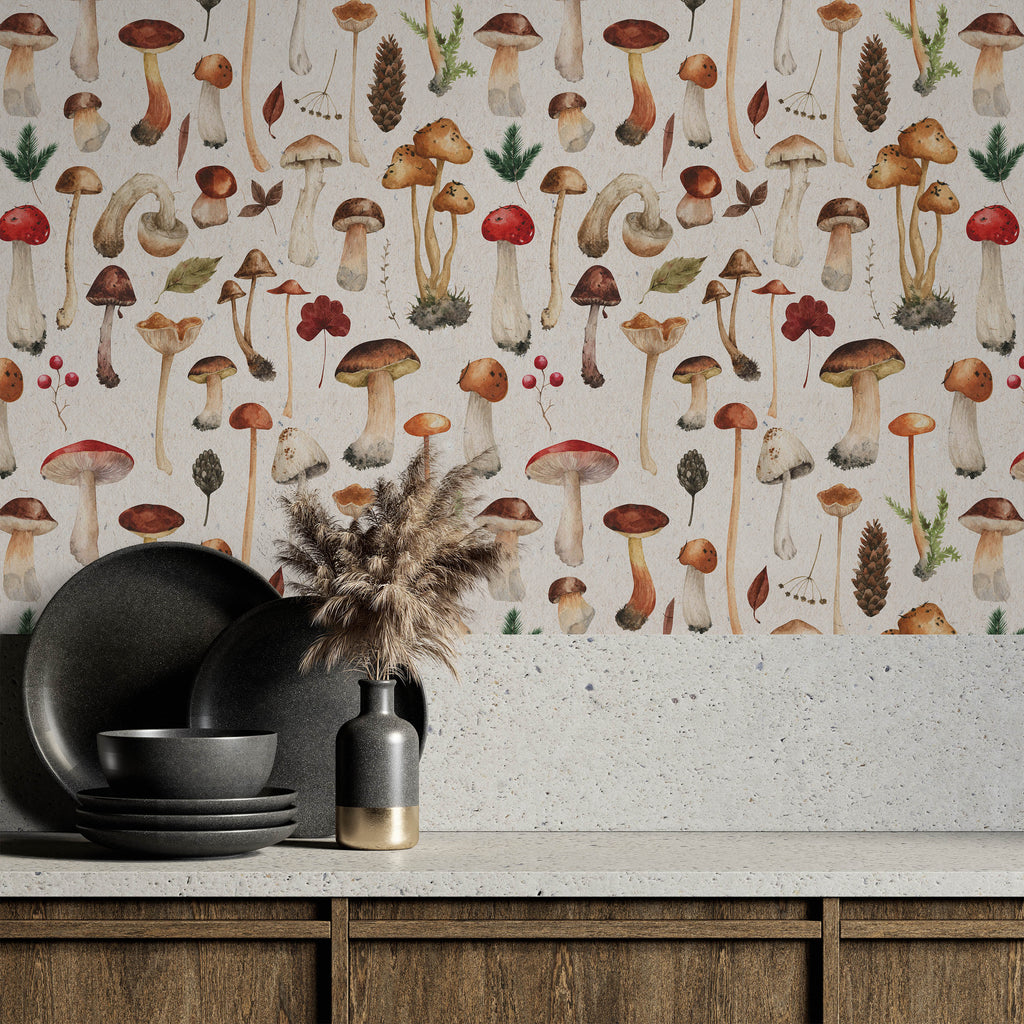 Mighty Mushrooms Peel and Stick Wallpaper, Removable Wallpaper, Traditional Wallpaper | DeccoPrint