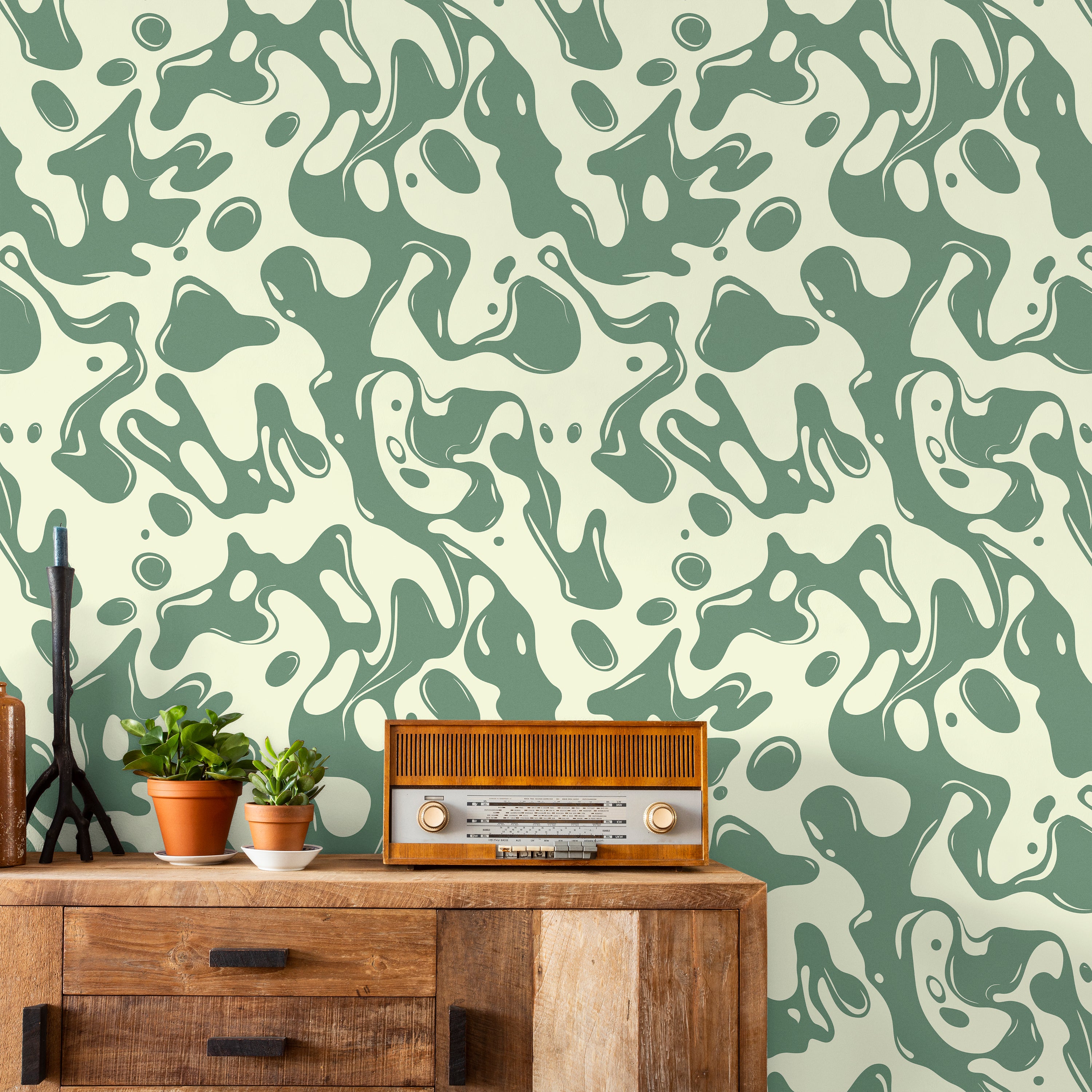 Liquid Splash Peel and Stick Wallpaper, Removable Wallpaper, Traditional Wallpaper - Green | DeccoPrint