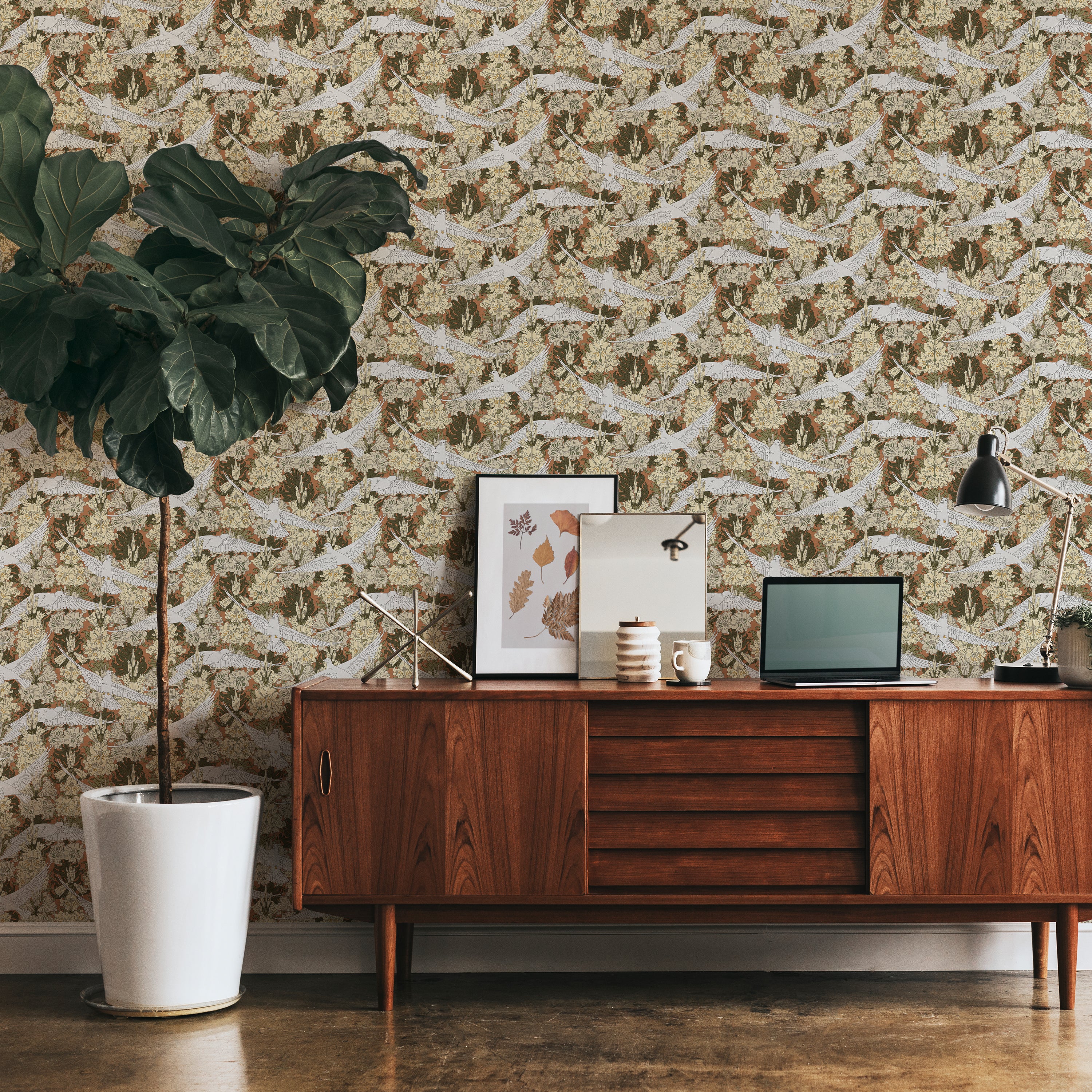 Maurice Pillard Verneuil x Dove and Lilies - Rust Brown | DeccoPrint