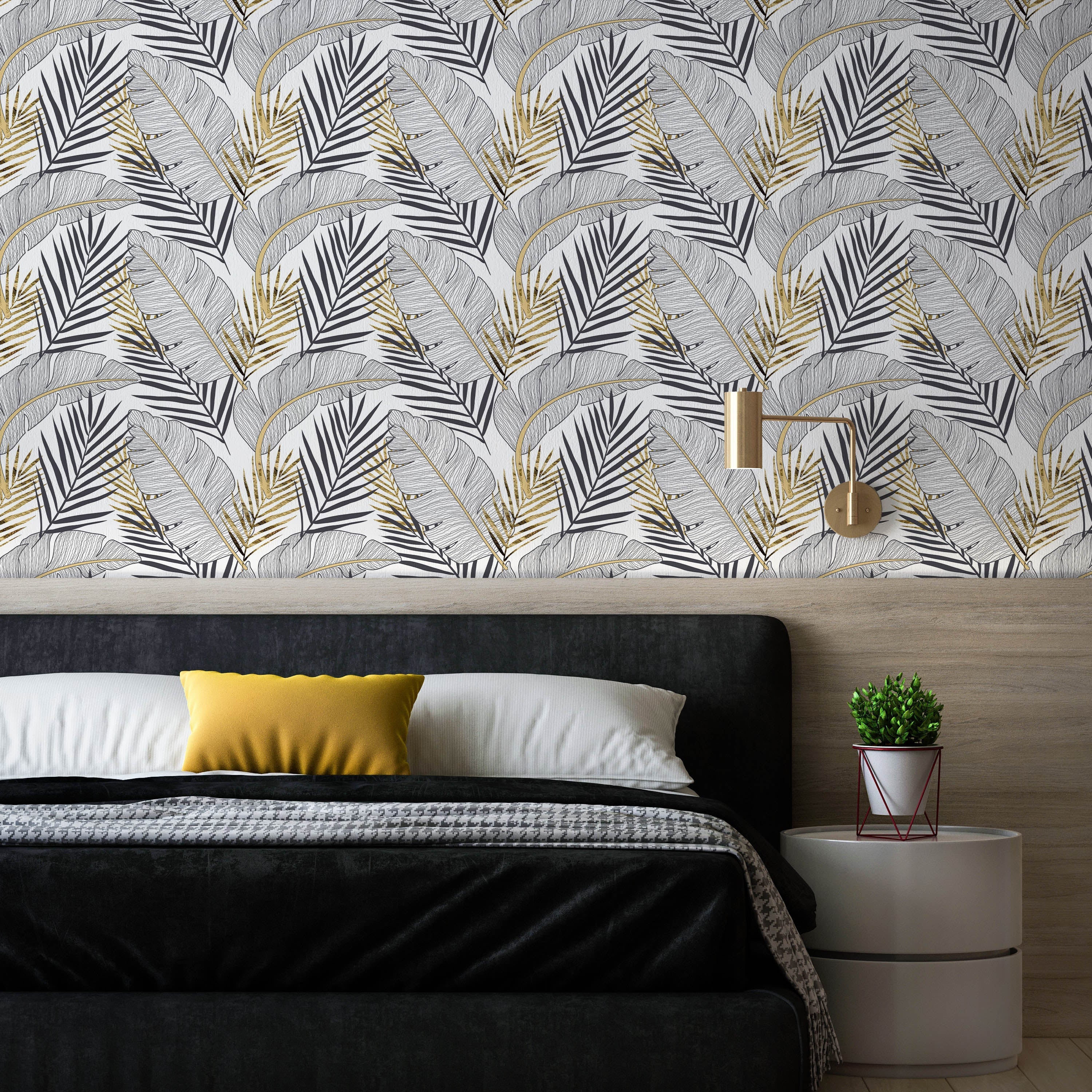 Golden Palm Peel and Stick Wallpaper, Removable Wallpaper, Traditional Wallpaper | DeccoPrint