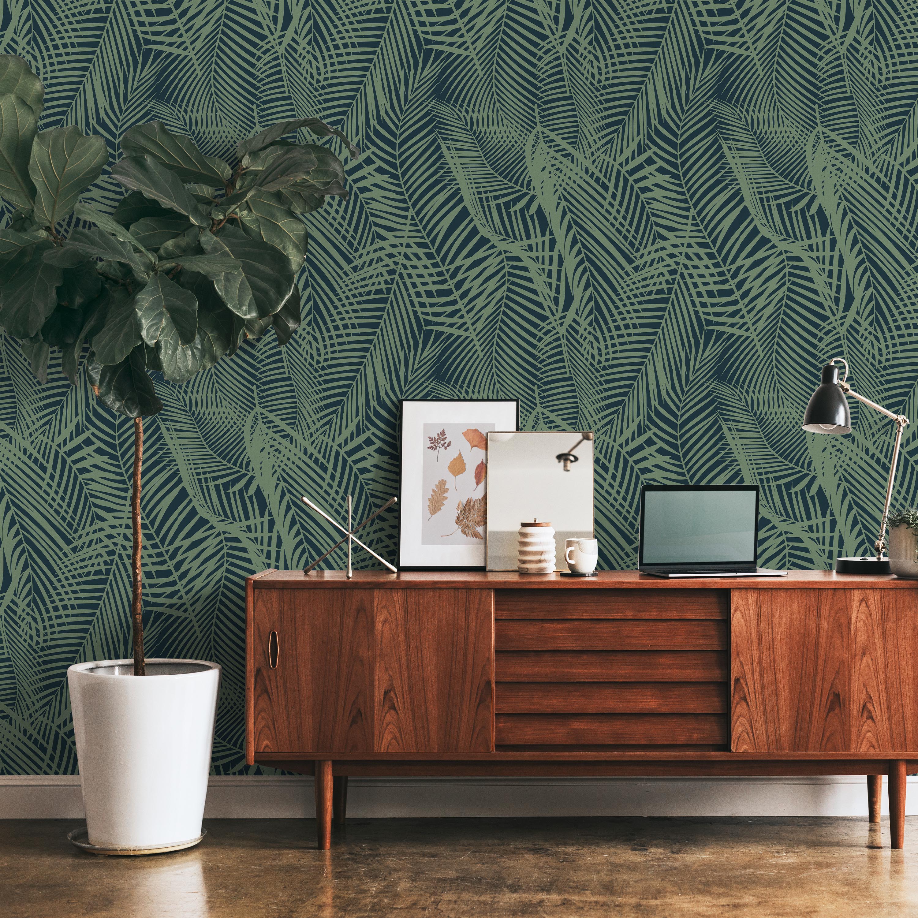 Palm Leaves Peel and Stick Wallpaper, Removable Wallpaper, Traditional Wallpaper - Green | DeccoPrint