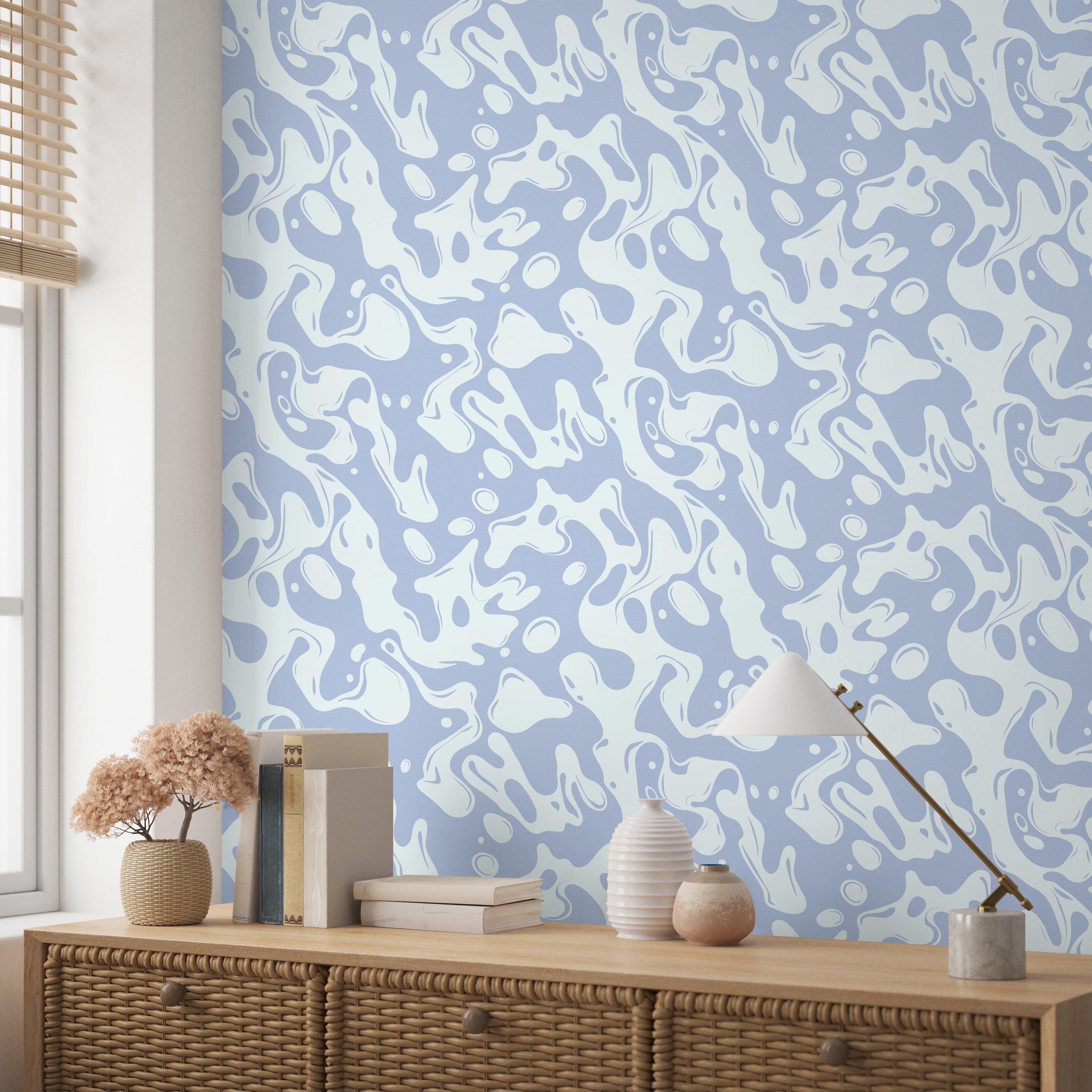 Liquid Splash Peel and Stick Wallpaper, Removable Wallpaper, Traditional Wallpaper - Blue | DeccoPrint