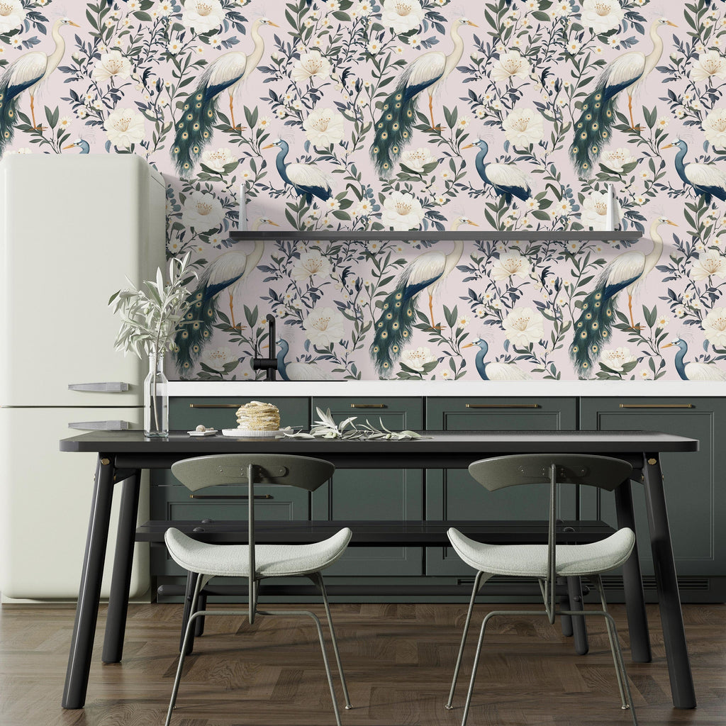 Light Elegant Birds Peel and Stick Wallpaper, Removable Wallpaper, Traditional Wallpaper | DeccoPrint