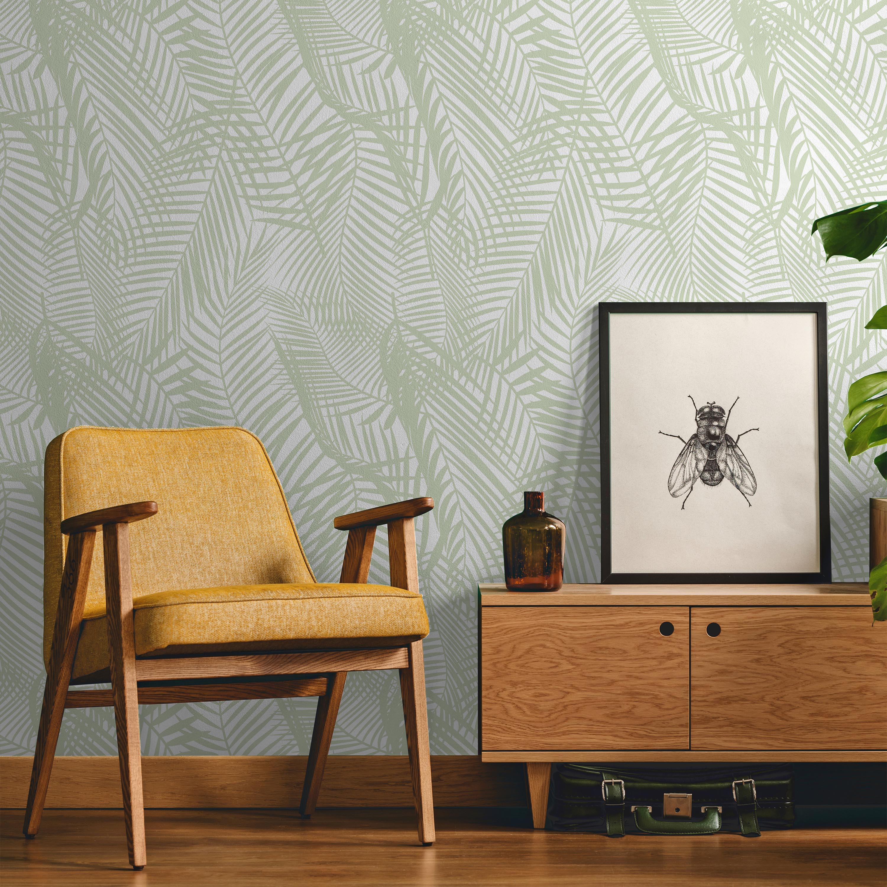 Palm Leaves Peel and Stick Wallpaper, Removable Wallpaper, Traditional Wallpaper - Dark Green | DeccoPrint