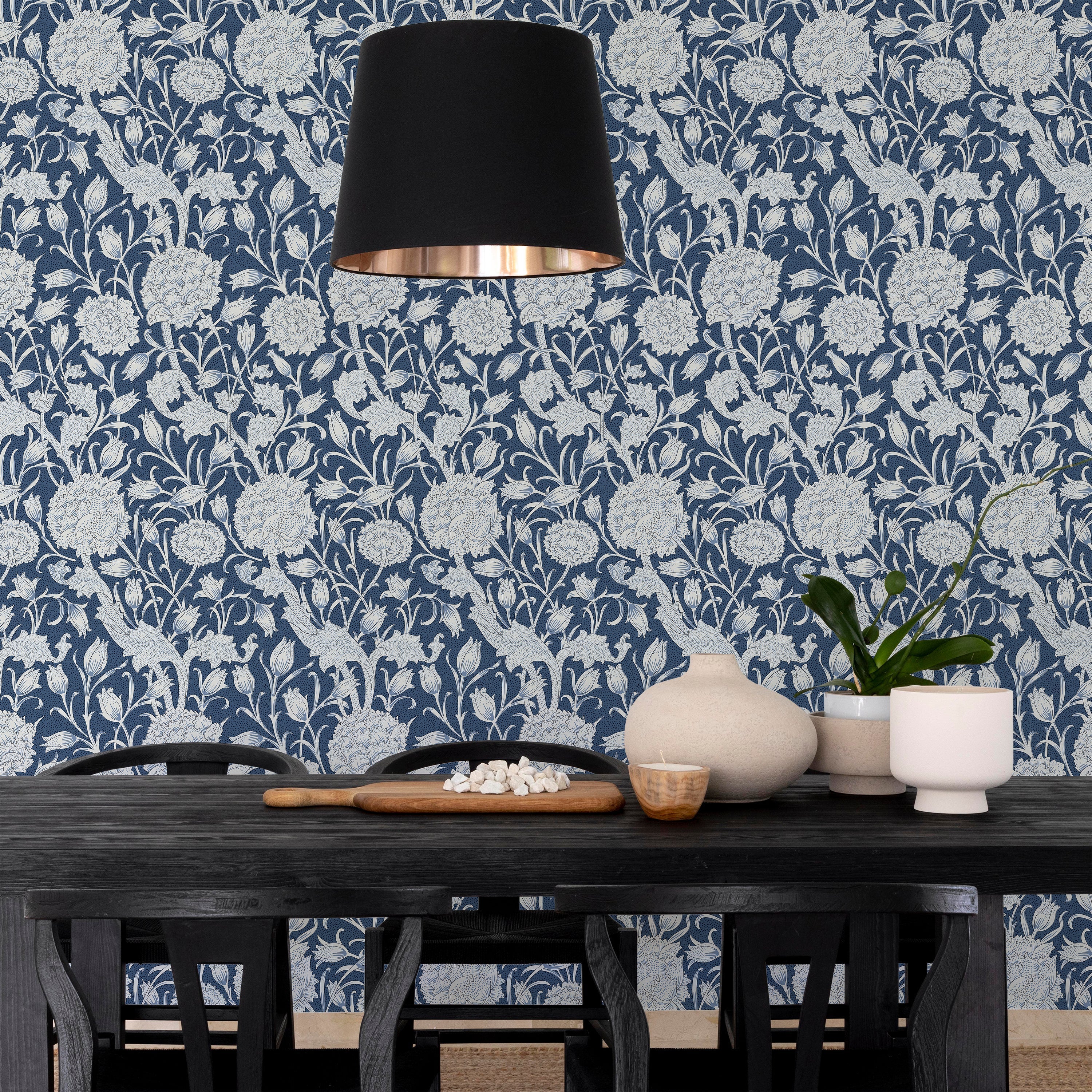 William Morris X Wild Tulips Peel and Stick Wallpaper, Removable Wallpaper, Traditional Wallpaper - Dark Blue | DeccoPrint
