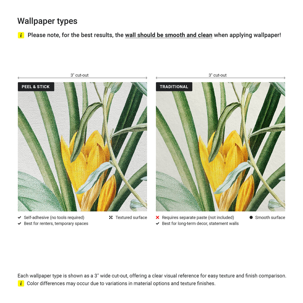 two different types of wallpapers, each with a clear visual reference for easy texture and finish comparison.