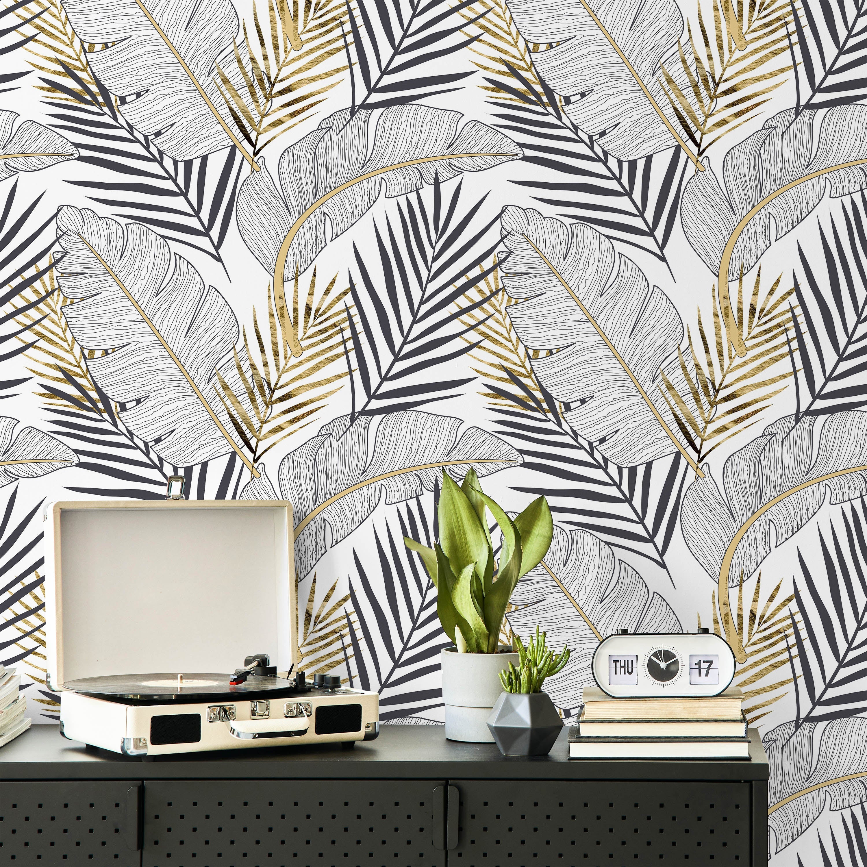 Golden Palm Peel and Stick Wallpaper, Removable Wallpaper, Traditional Wallpaper | DeccoPrint