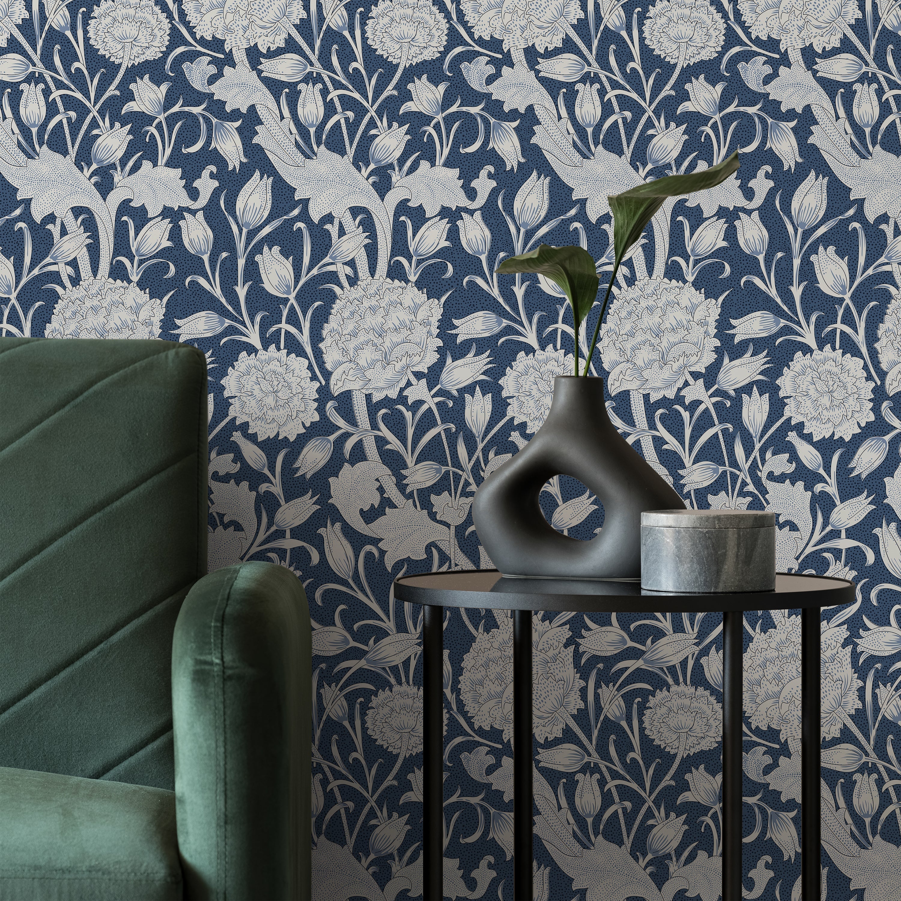 William Morris X Wild Tulips Peel and Stick Wallpaper, Removable Wallpaper, Traditional Wallpaper - Dark Blue | DeccoPrint