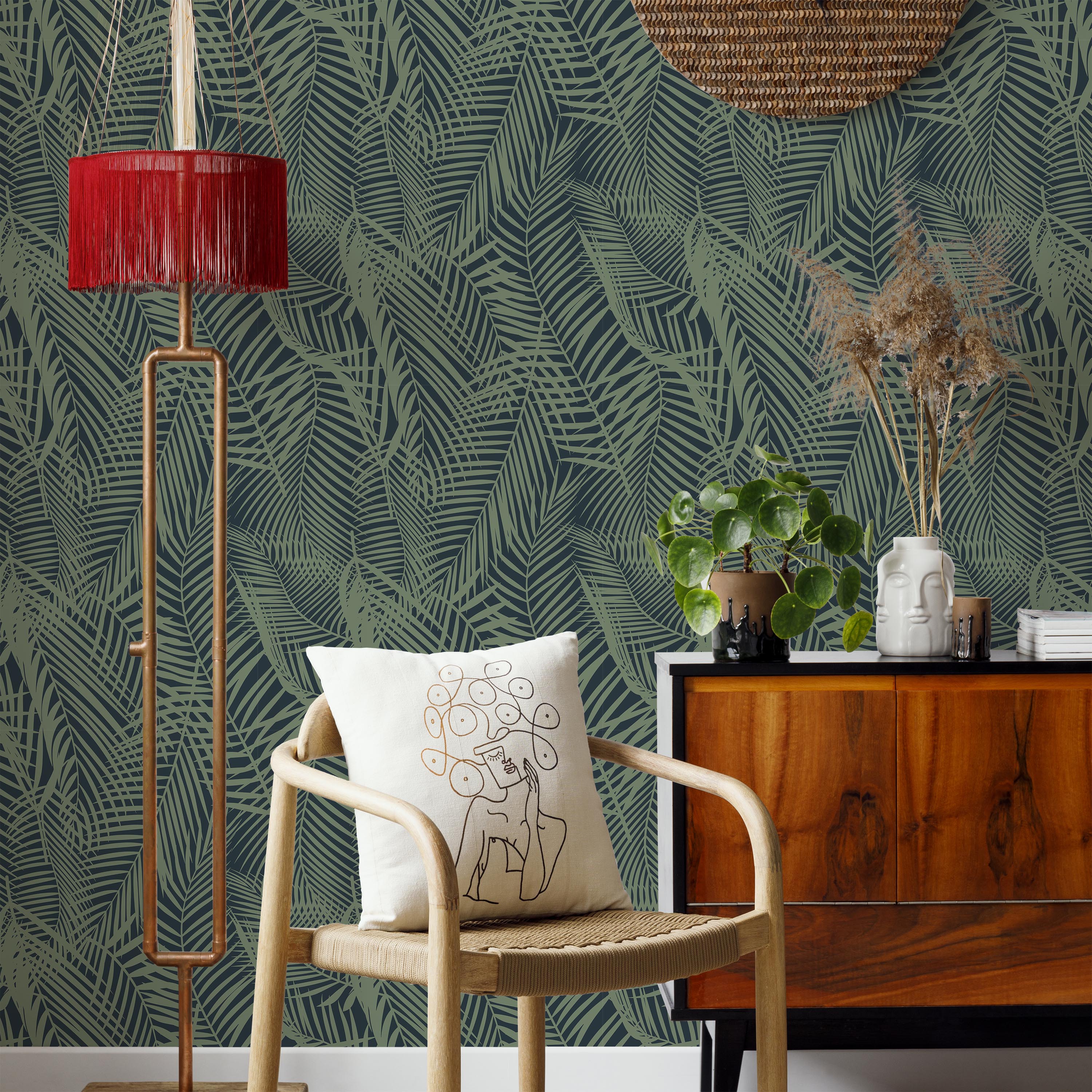 Palm Leaves Peel and Stick Wallpaper, Removable Wallpaper, Traditional Wallpaper - Green | DeccoPrint