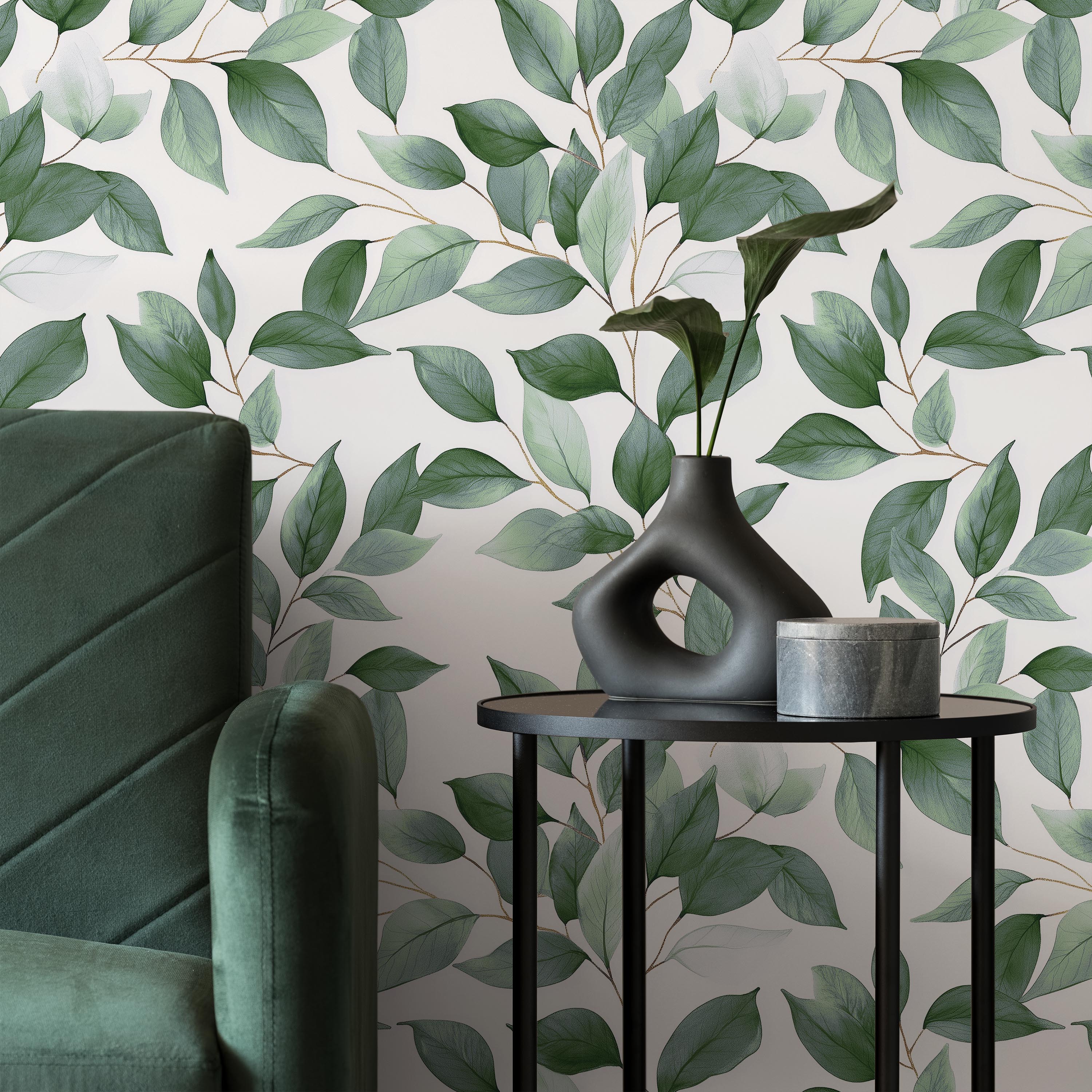 Leaf Foliage Peel and Stick Wallpaper, Removable Wallpaper, Traditional Wallpaper - Green | DeccoPrint
