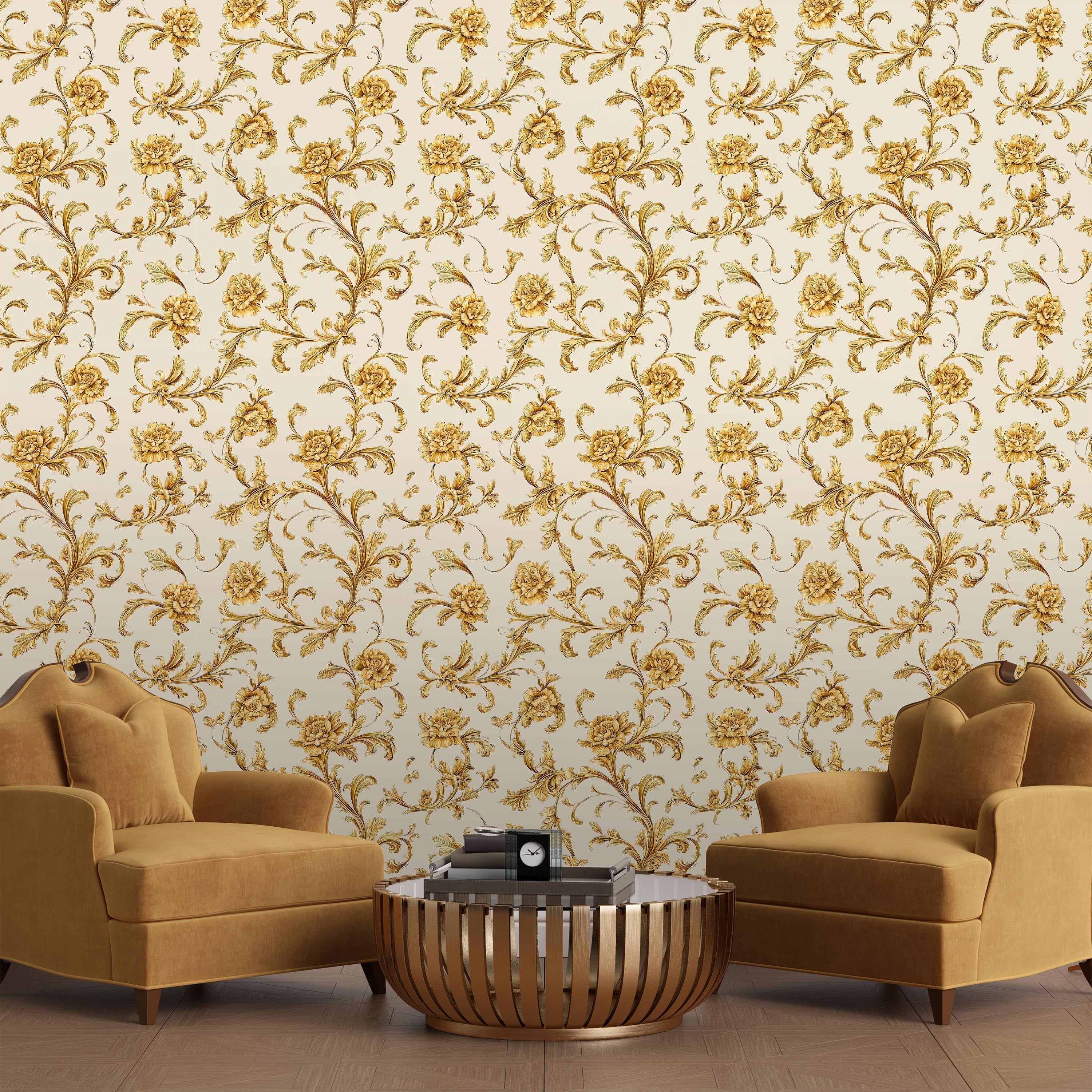 Baroque Floral Peel and Stick Wallpaper, Removable Wallpaper, Traditional Wallpaper - Cream | DeccoPrint