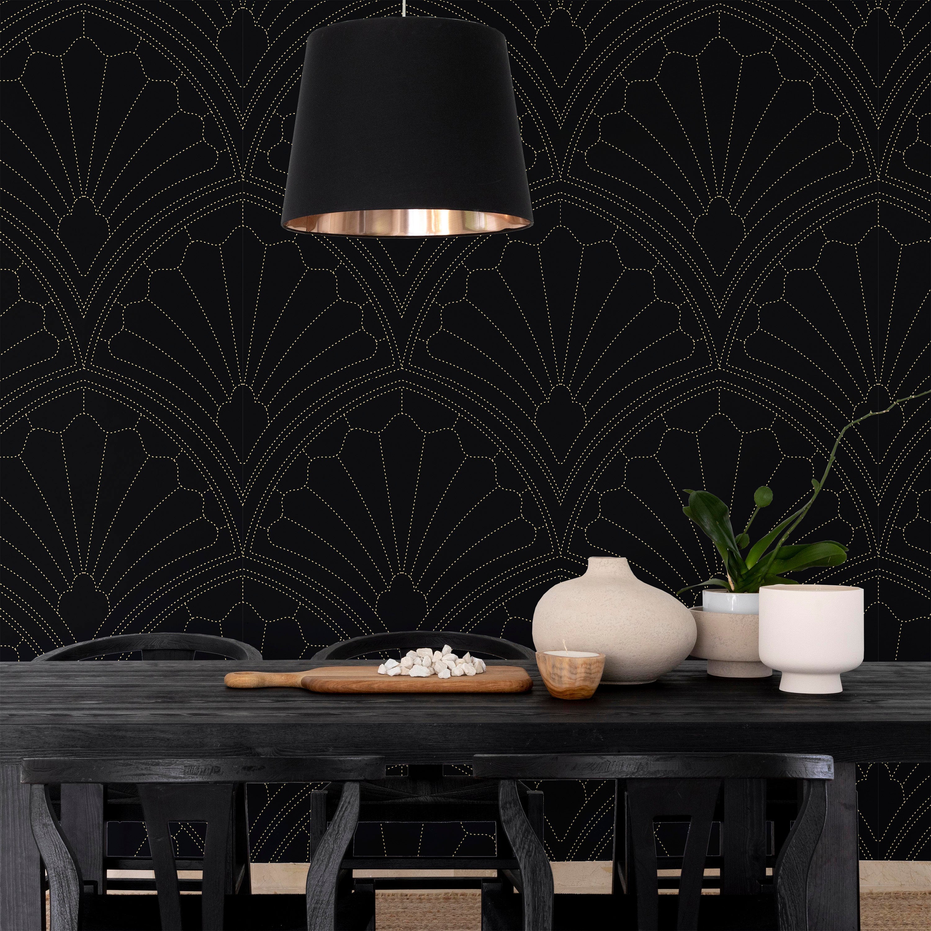 Monochrome Harmony Peel and Stick Wallpaper, Removable Wallpaper, Traditional Wallpaper - Black | DeccoPrint