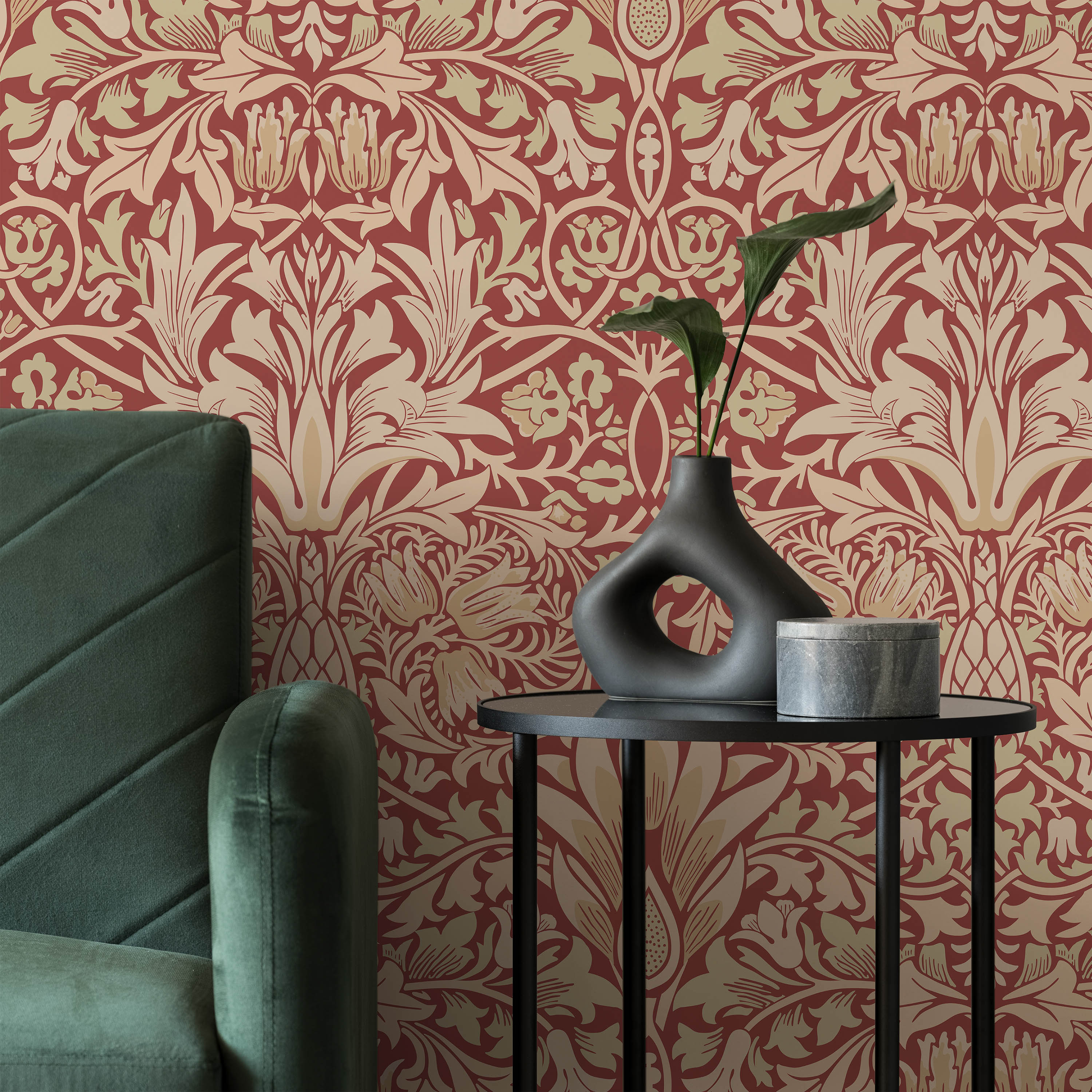 William Morris X Snakeshead Peel and Stick Wallpaper, Removable Wallpaper, Traditional Wallpaper - Red | DeccoPrint