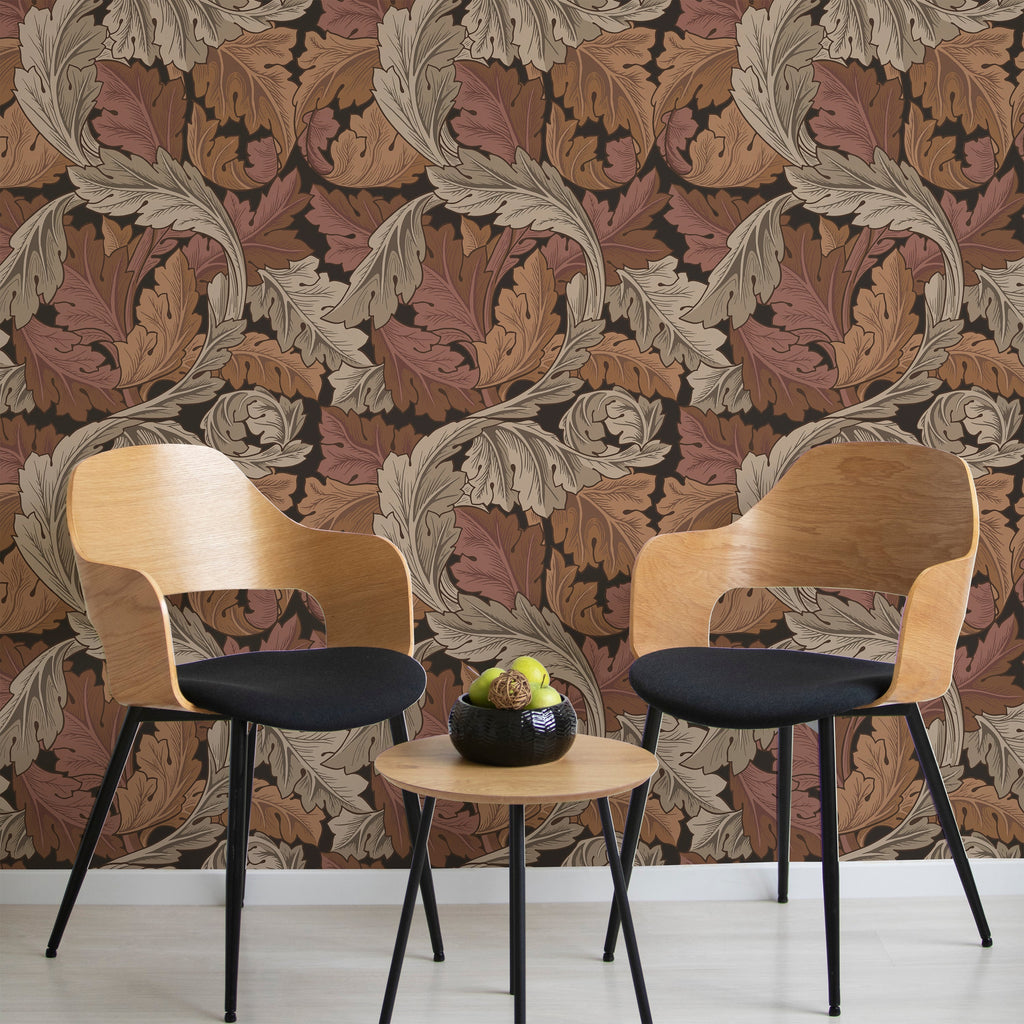 William Morris X Acanthus Peel and Stick Wallpaper, Removable Wallpaper, Traditional Wallpaper - Brown | DeccoPrint