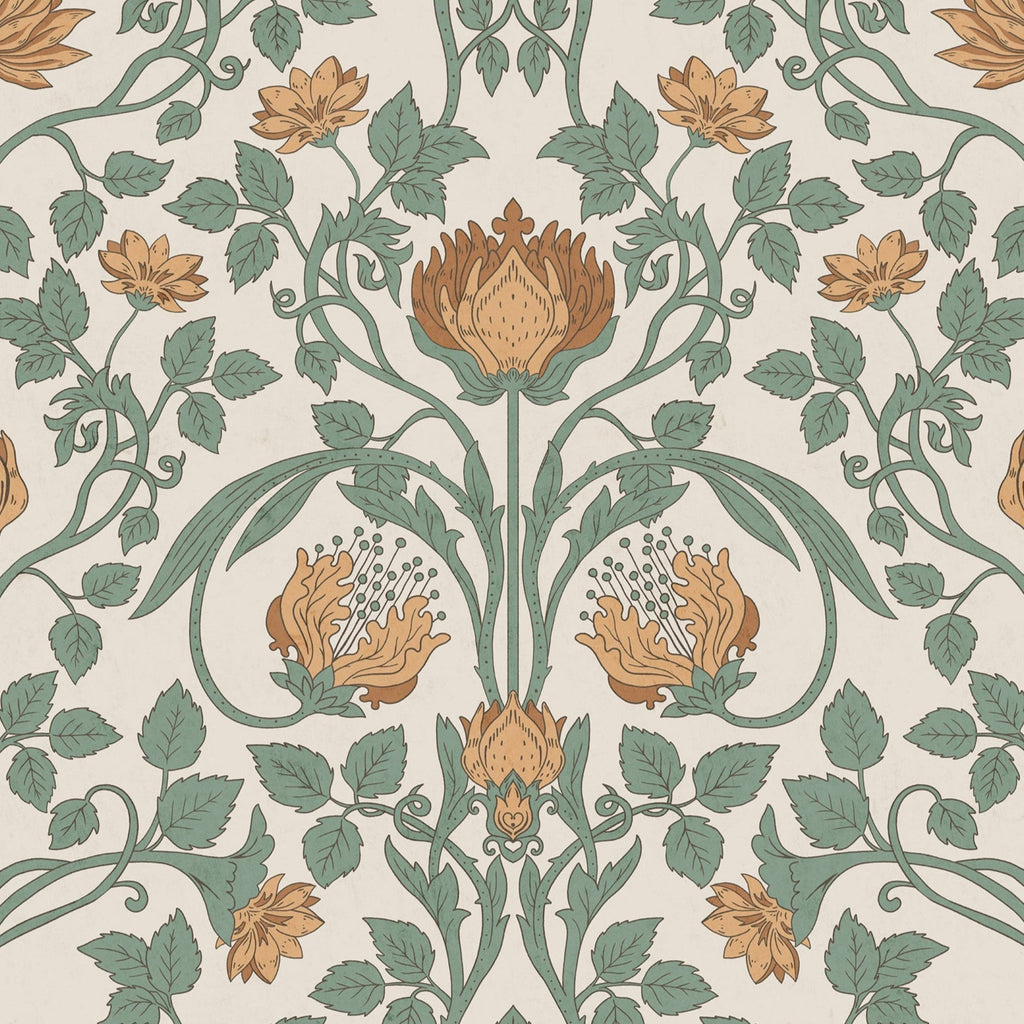 Art Nouveau Peel and Stick Wallpaper, Removable Wallpaper, Traditional Wallpaper - Amber Beige | DeccoPrint