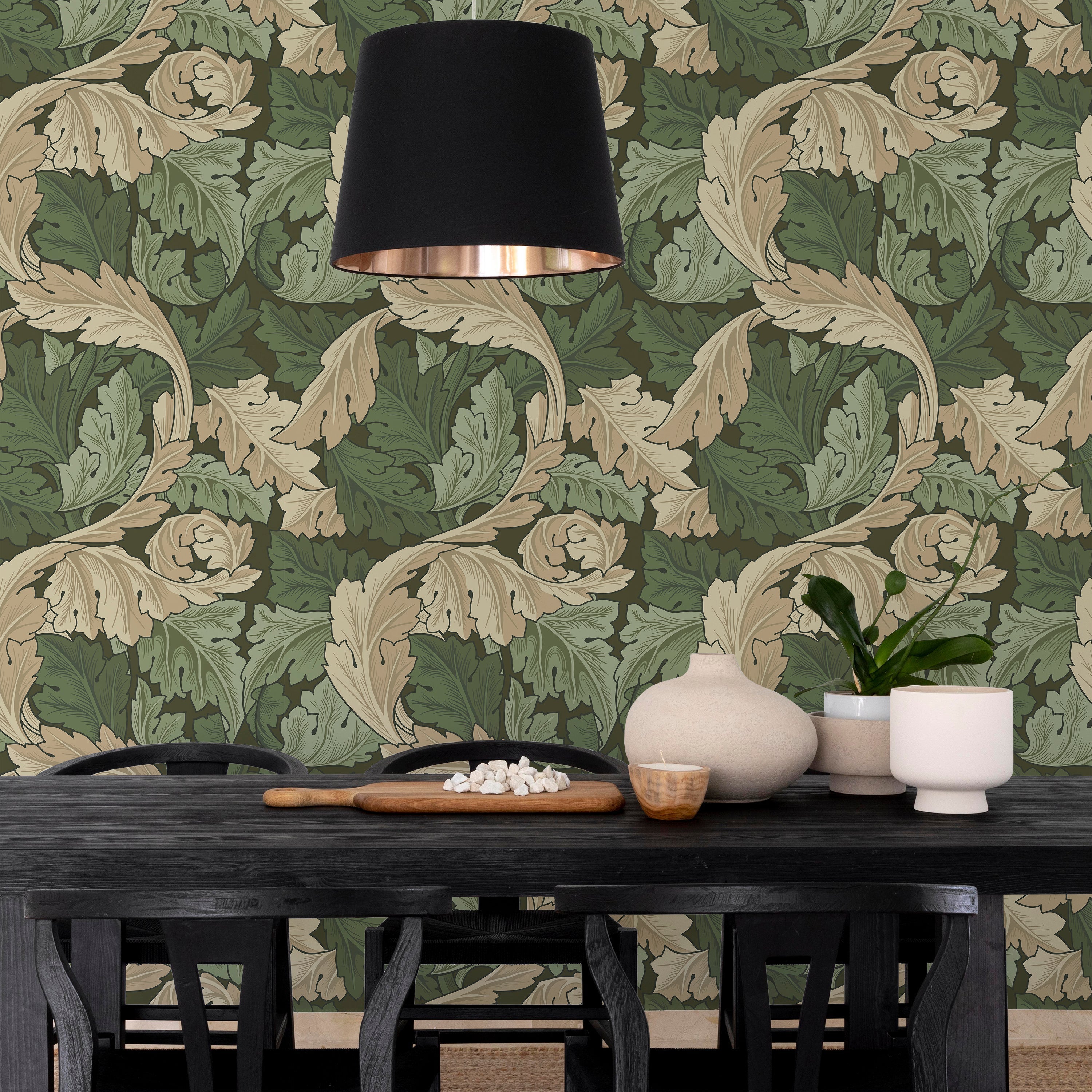 William Morris X Acanthus Peel and Stick Wallpaper, Removable Wallpaper, Traditional Wallpaper - Green | DeccoPrint