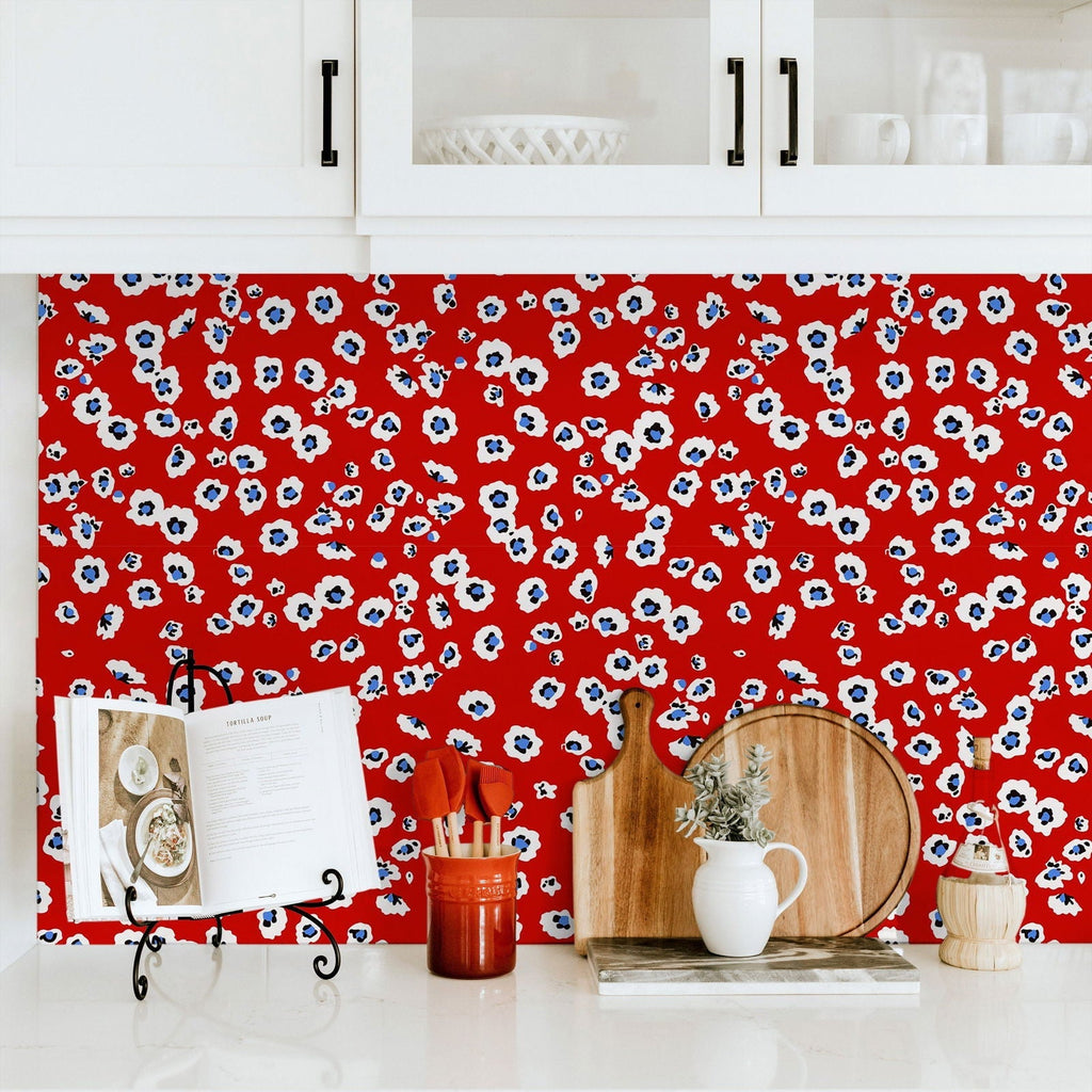 Tiny Poppies Peel and Stick Wallpaper, Removable Wallpaper, Traditional Wallpaper | DeccoPrint