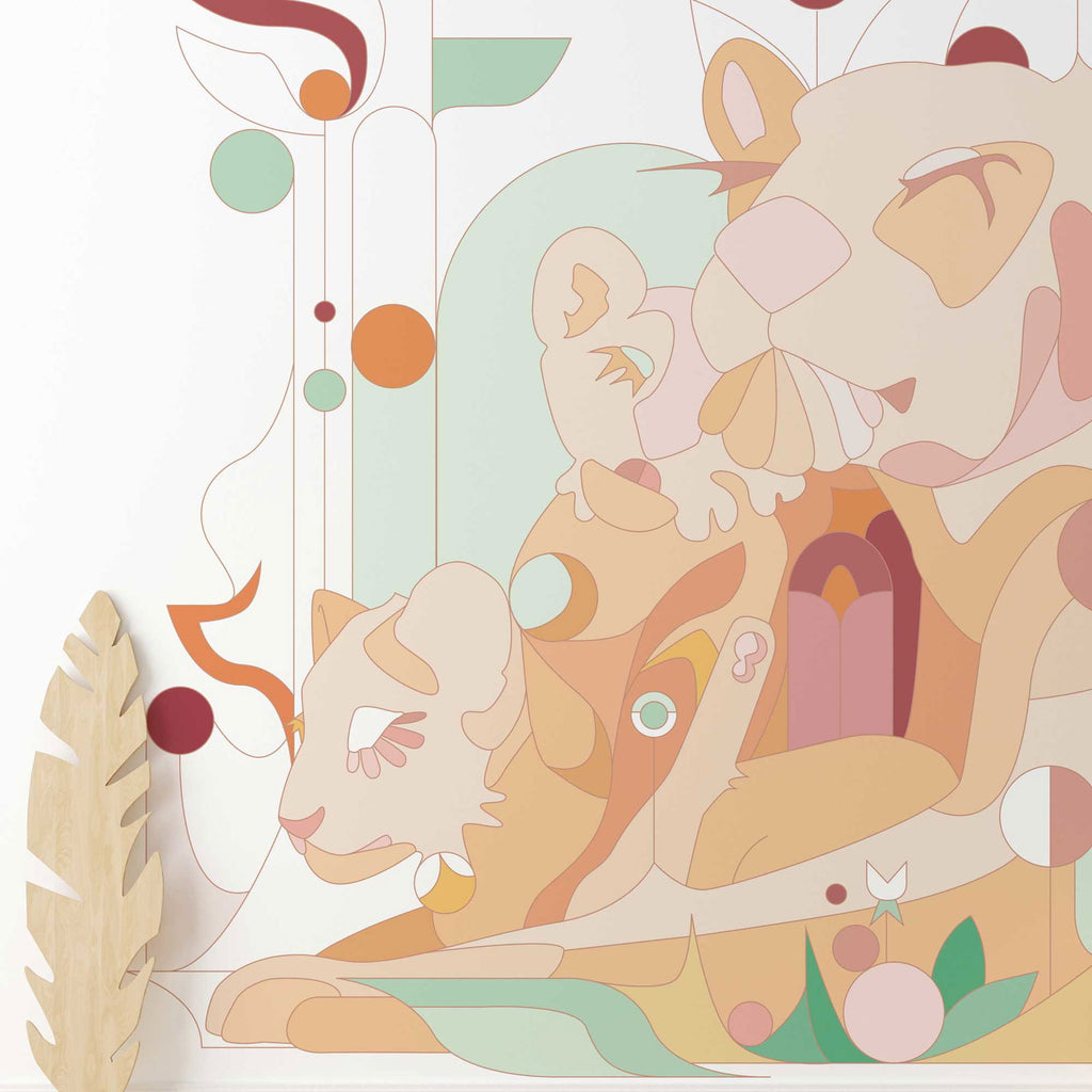 Abstract Lion Family Wallpaper - DeccoPrint