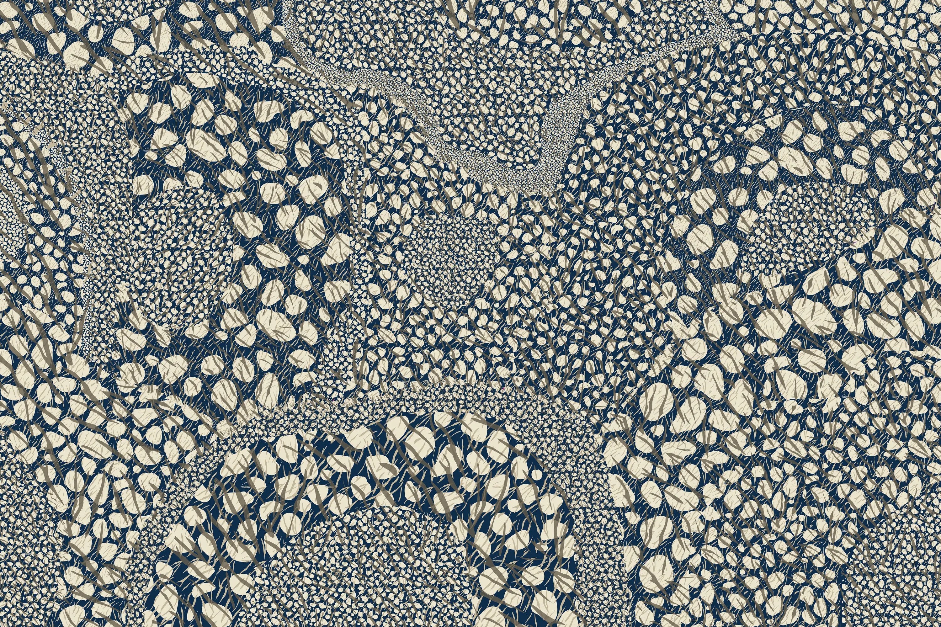 Textured animal pattern with beige and blue colors on a dark background