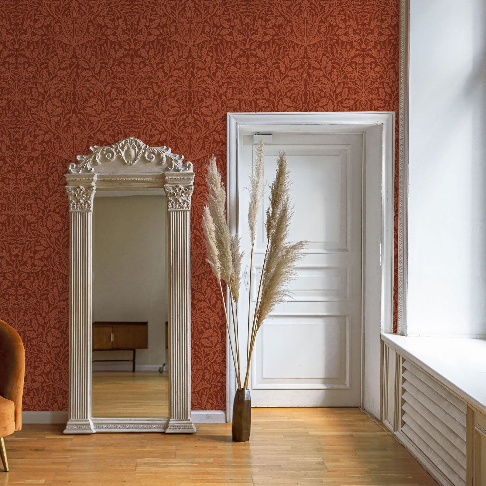 William Morris X Acorn Peel and Stick Wallpaper, Removable Wallpaper, Traditional Wallpaper - Red | DeccoPrint
