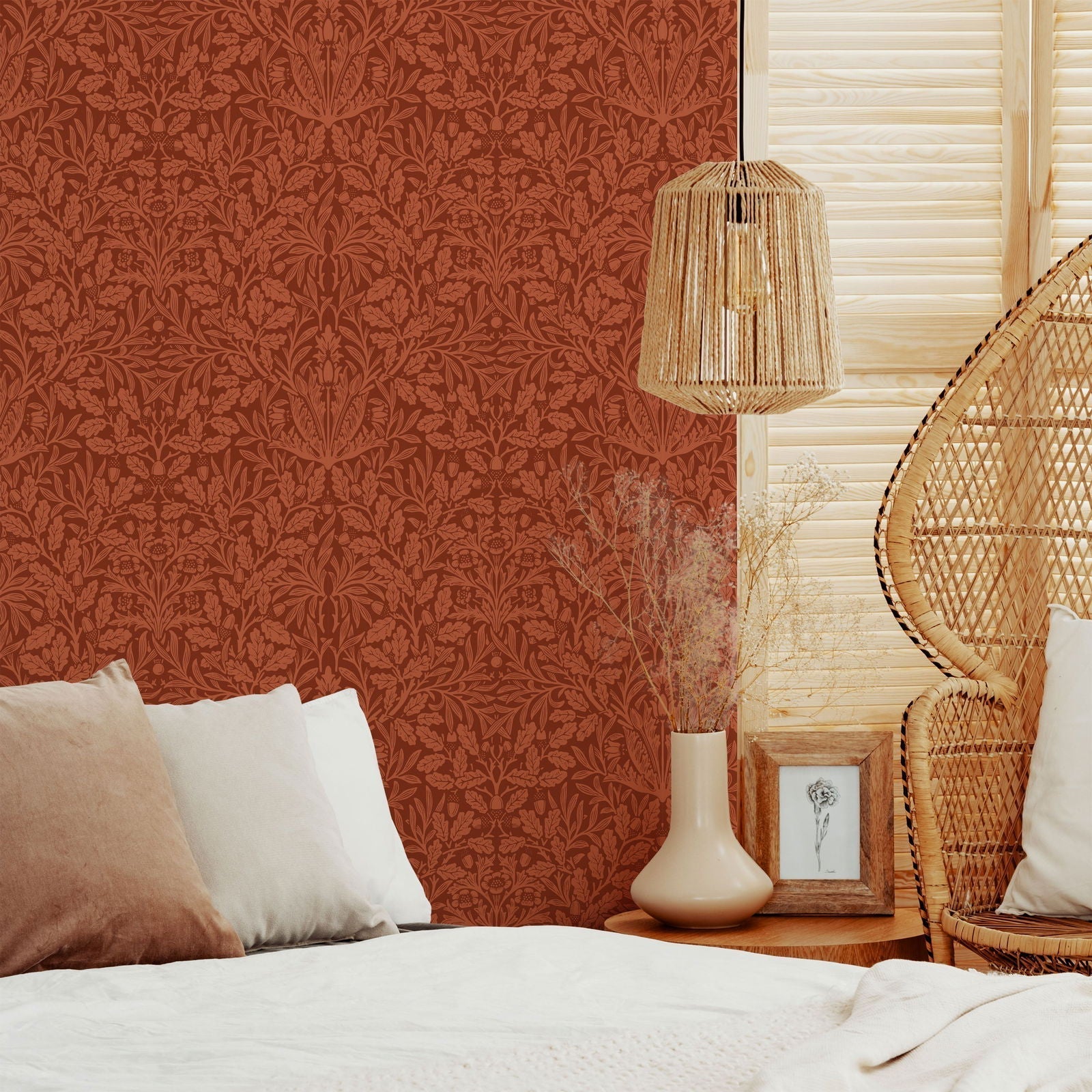 William Morris X Acorn Peel and Stick Wallpaper, Removable Wallpaper, Traditional Wallpaper - Red | DeccoPrint