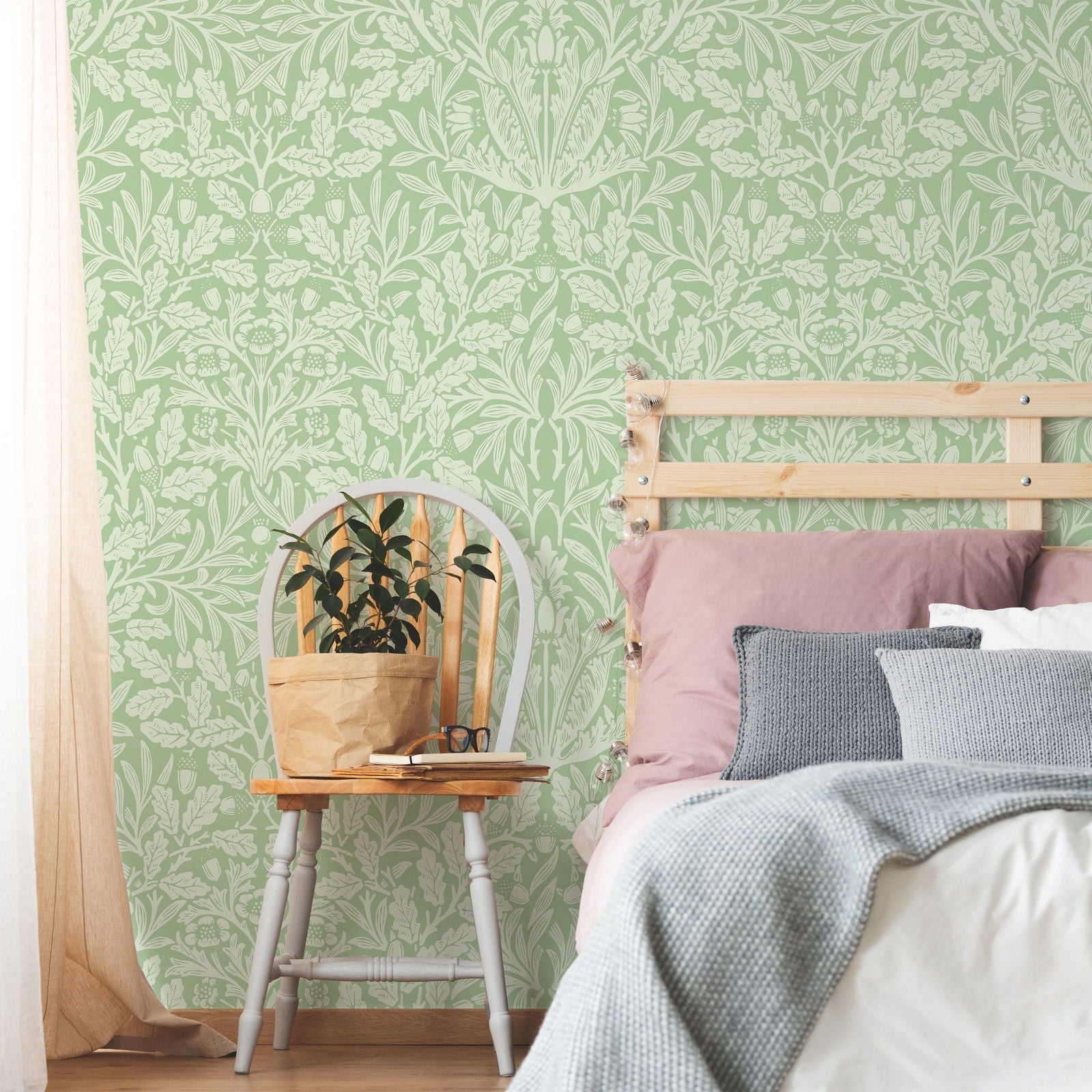 William Morris X Acorn Peel and Stick Wallpaper, Removable Wallpaper, Traditional Wallpaper - Sage | DeccoPrint