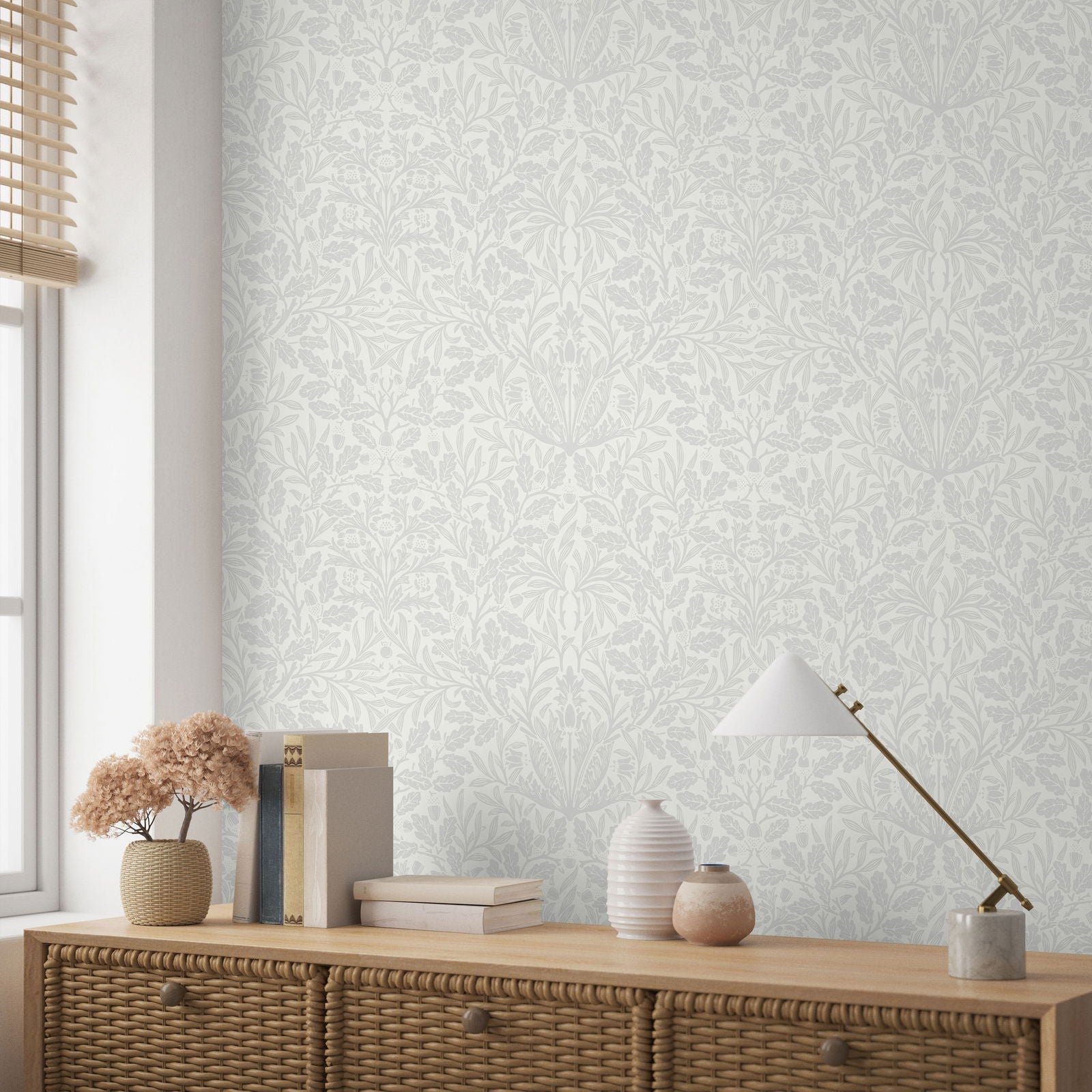 William Morris X Acorn Peel and Stick Wallpaper, Removable Wallpaper, Traditional Wallpaper - White | DeccoPrint