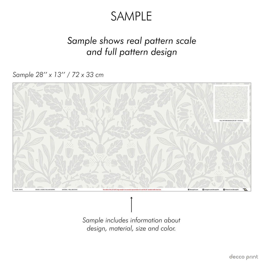 Acorn X William Morris Wallpaper - White | DeccoPrint