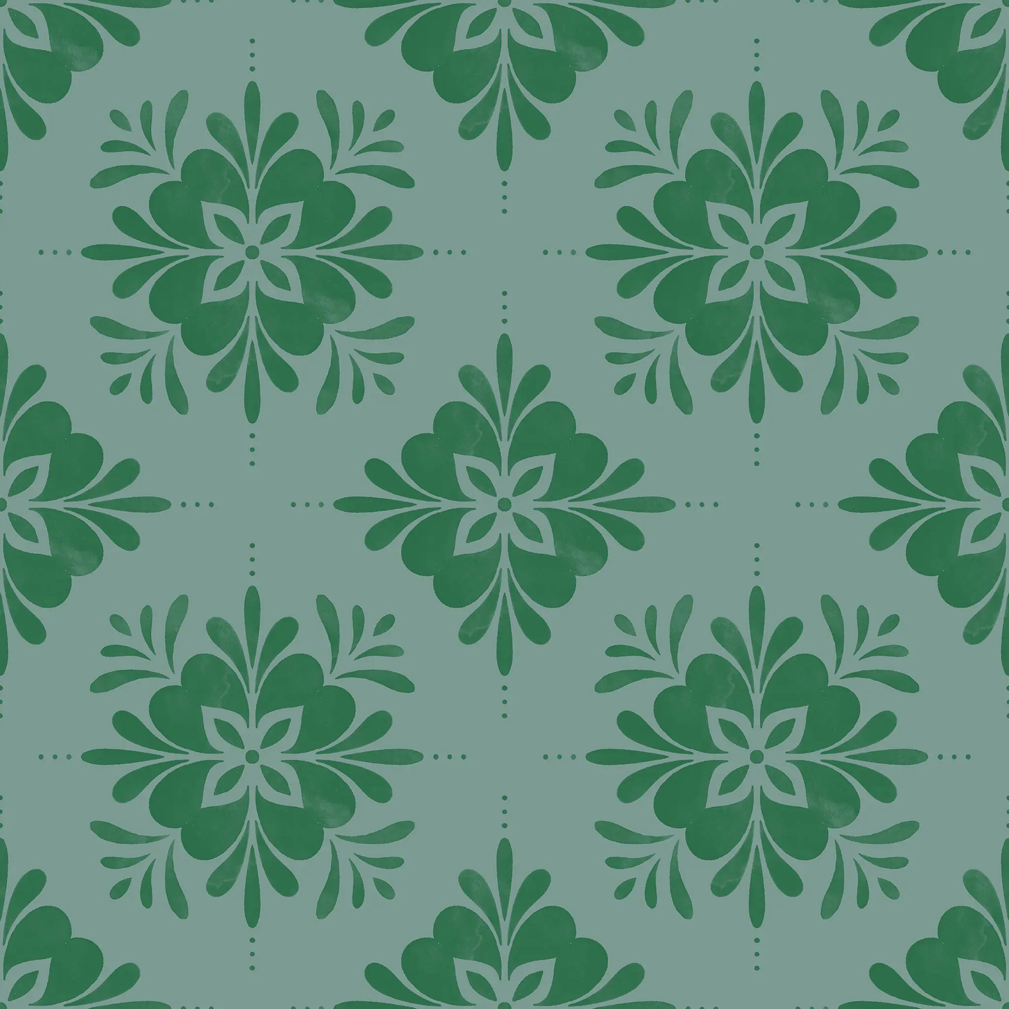 Green floral pattern on a darker green background