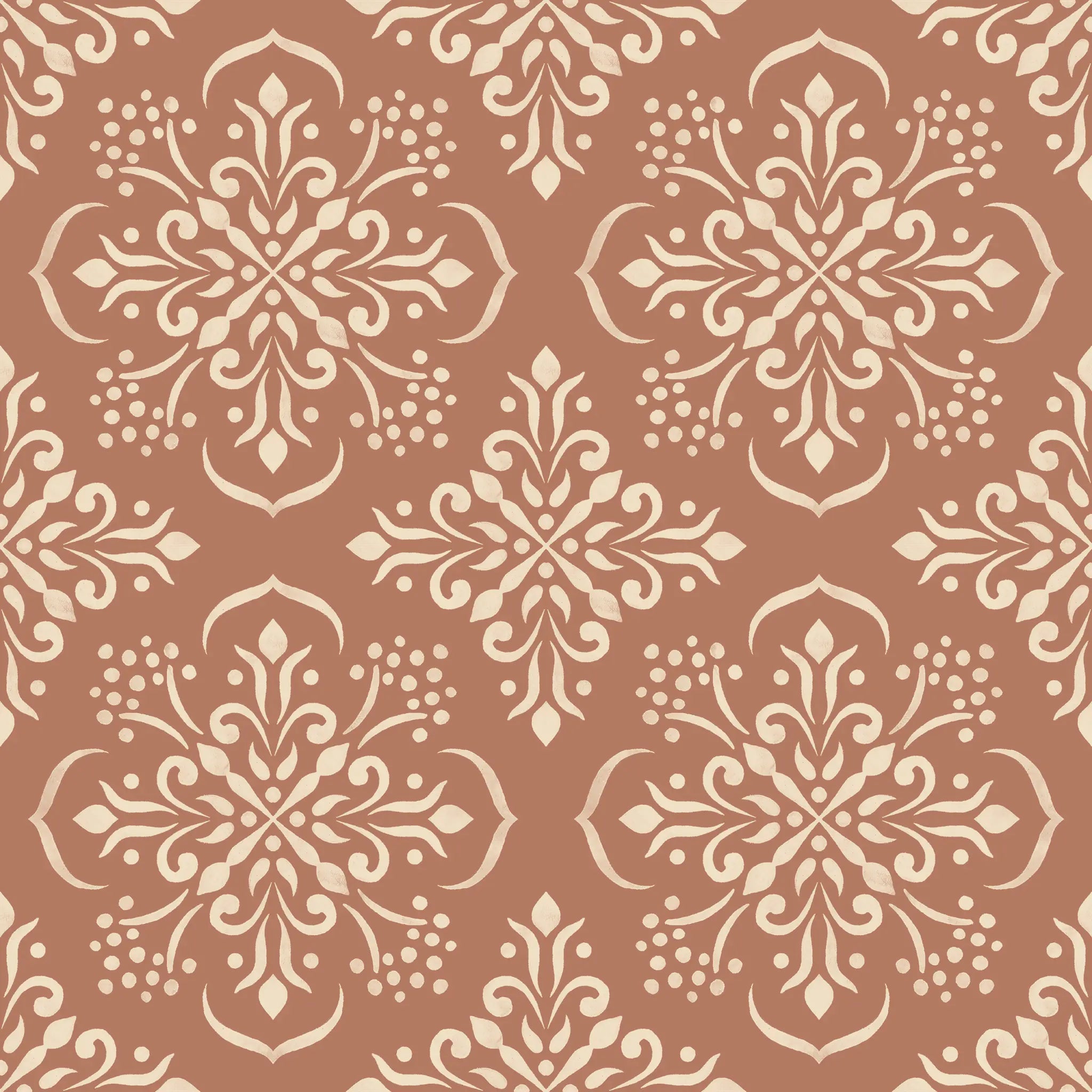 Decorative pattern with snowflake-like shapes on a pink background