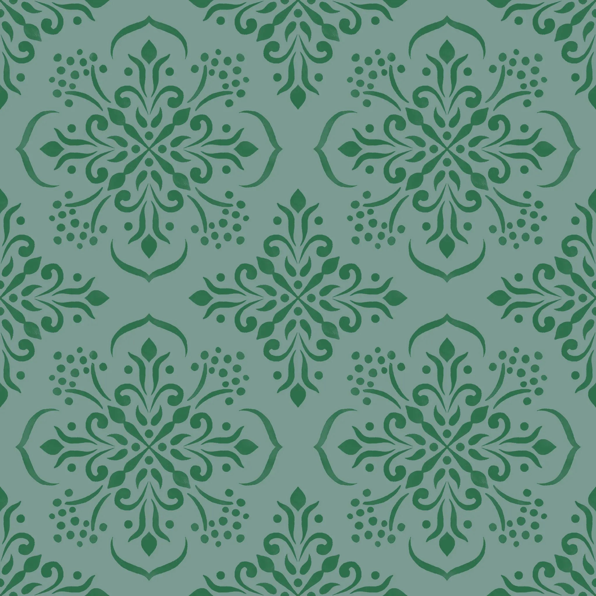 Green decorative pattern on a teal background