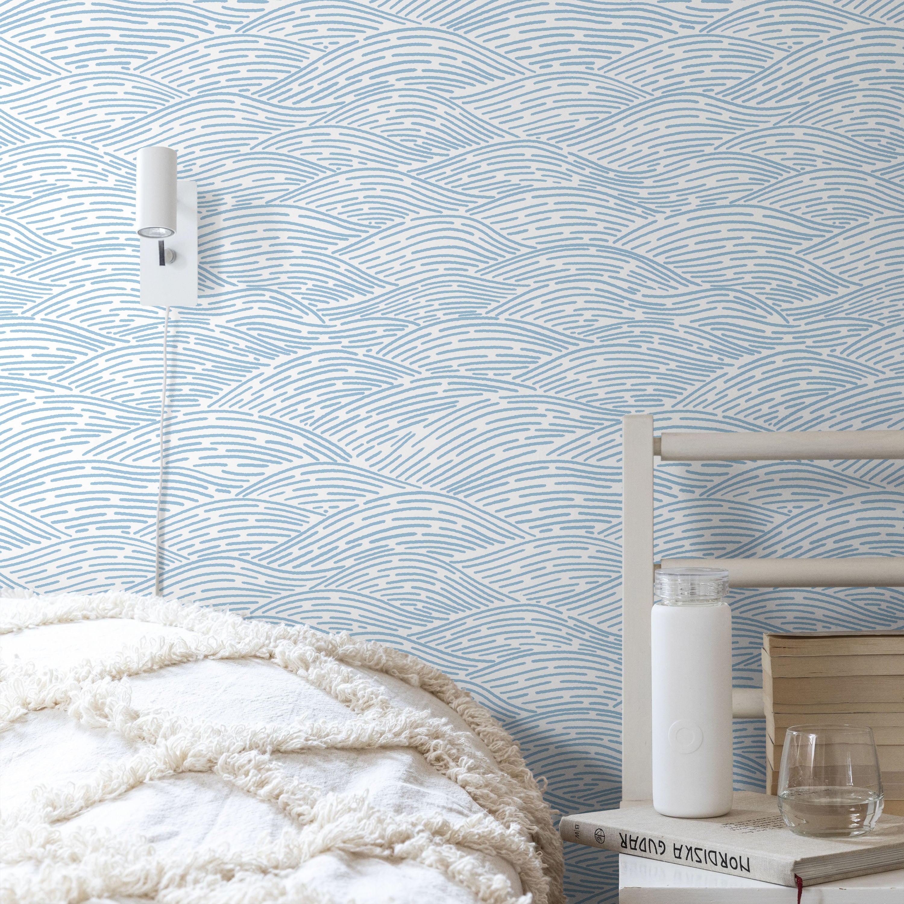 Calm Waves Peel and Stick Wallpaper, Removable Wallpaper, Traditional Wallpaper - Light Blue | DeccoPrint