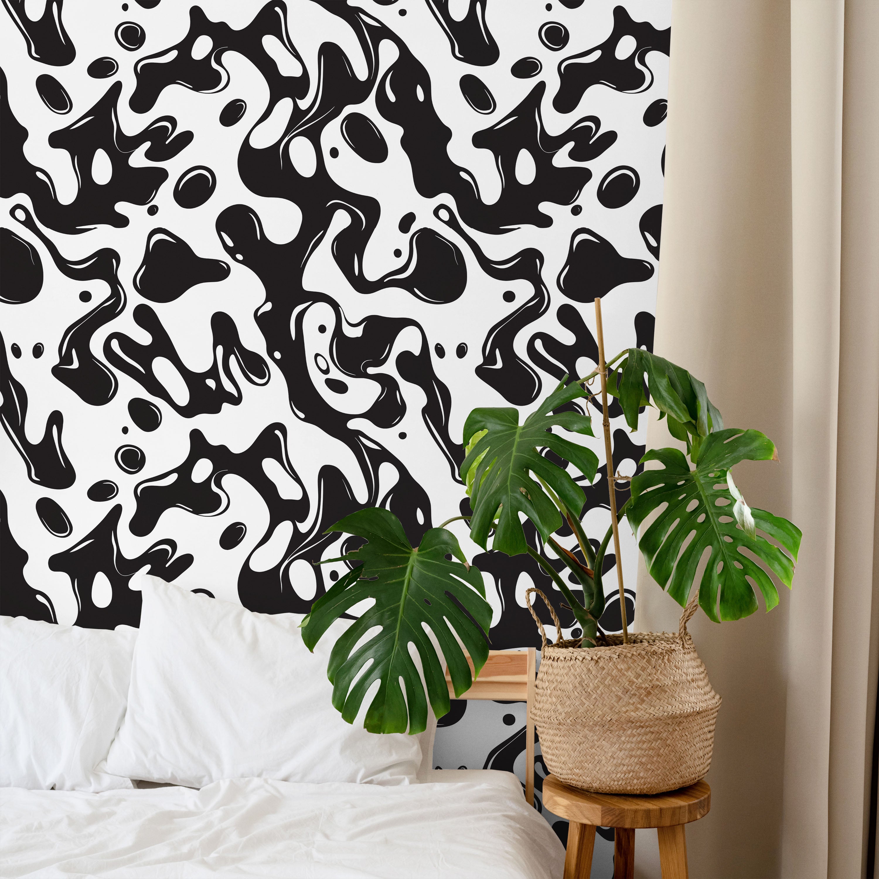 Liquid Splash Peel and Stick Wallpaper, Removable Wallpaper, Traditional Wallpaper - Black | DeccoPrint