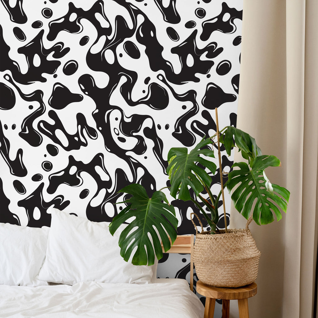 Liquid Splash Peel and Stick Wallpaper, Removable Wallpaper, Traditional Wallpaper - Black | DeccoPrint