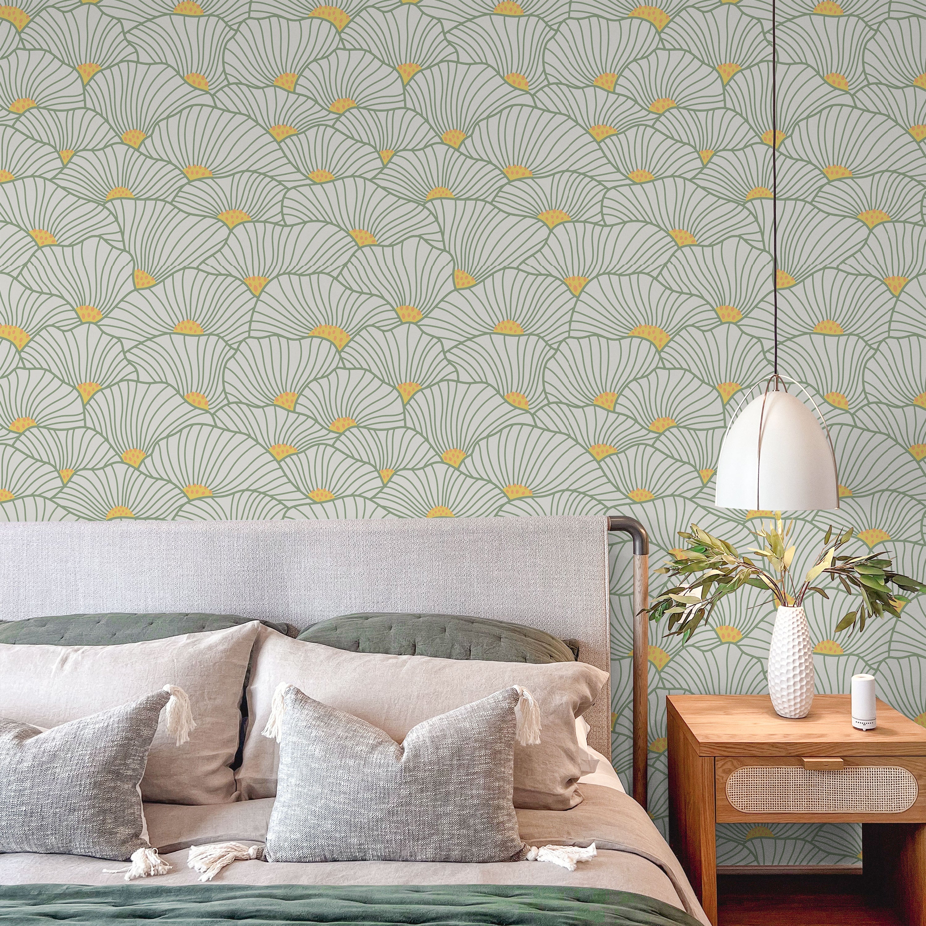 Modern Floral Peel and Stick Wallpaper, Removable Wallpaper, Traditional Wallpaper - Lime | DeccoPrint