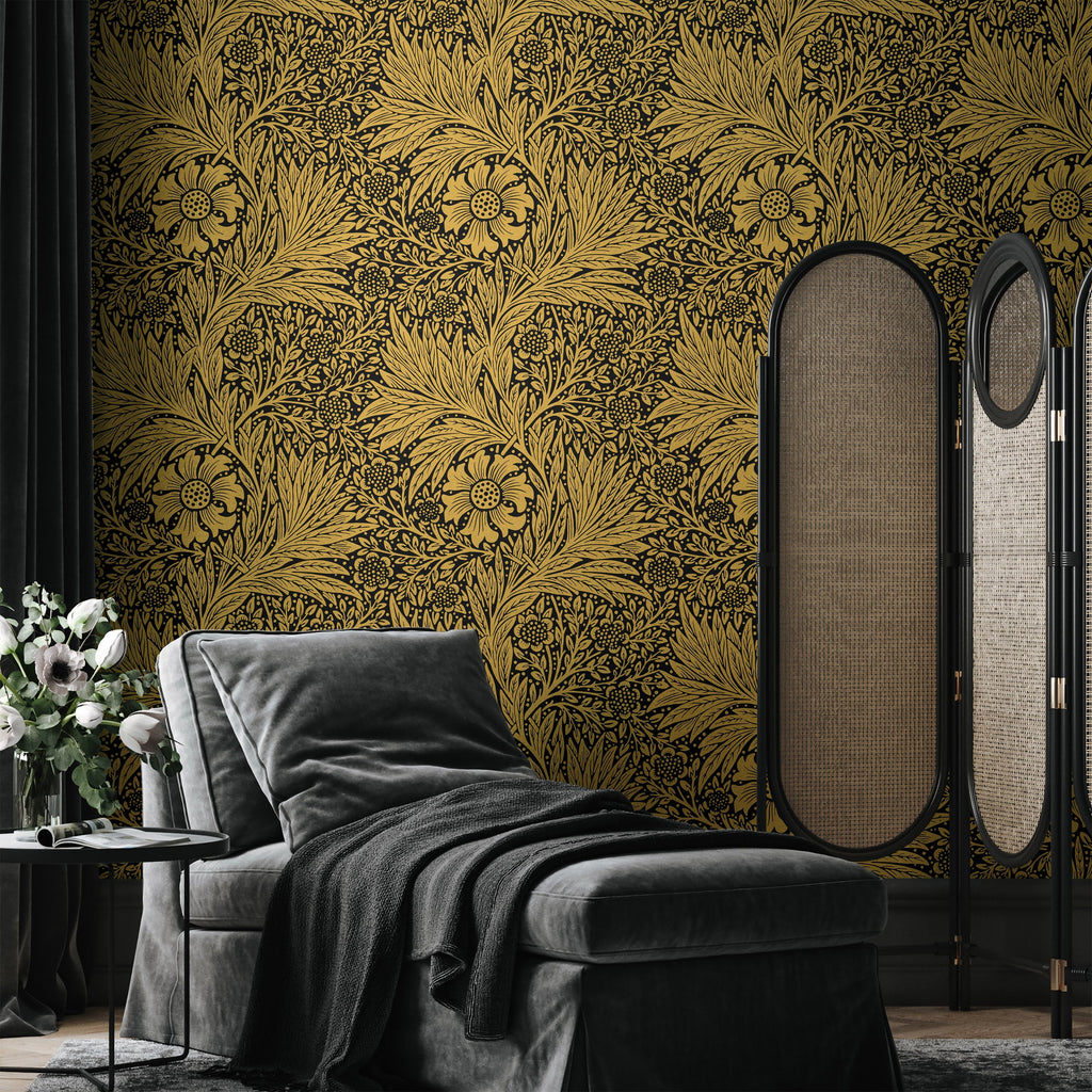 William Morris X Marigold Peel and Stick Wallpaper, Removable Wallpaper, Traditional Wallpaper - Gold | DeccoPrint