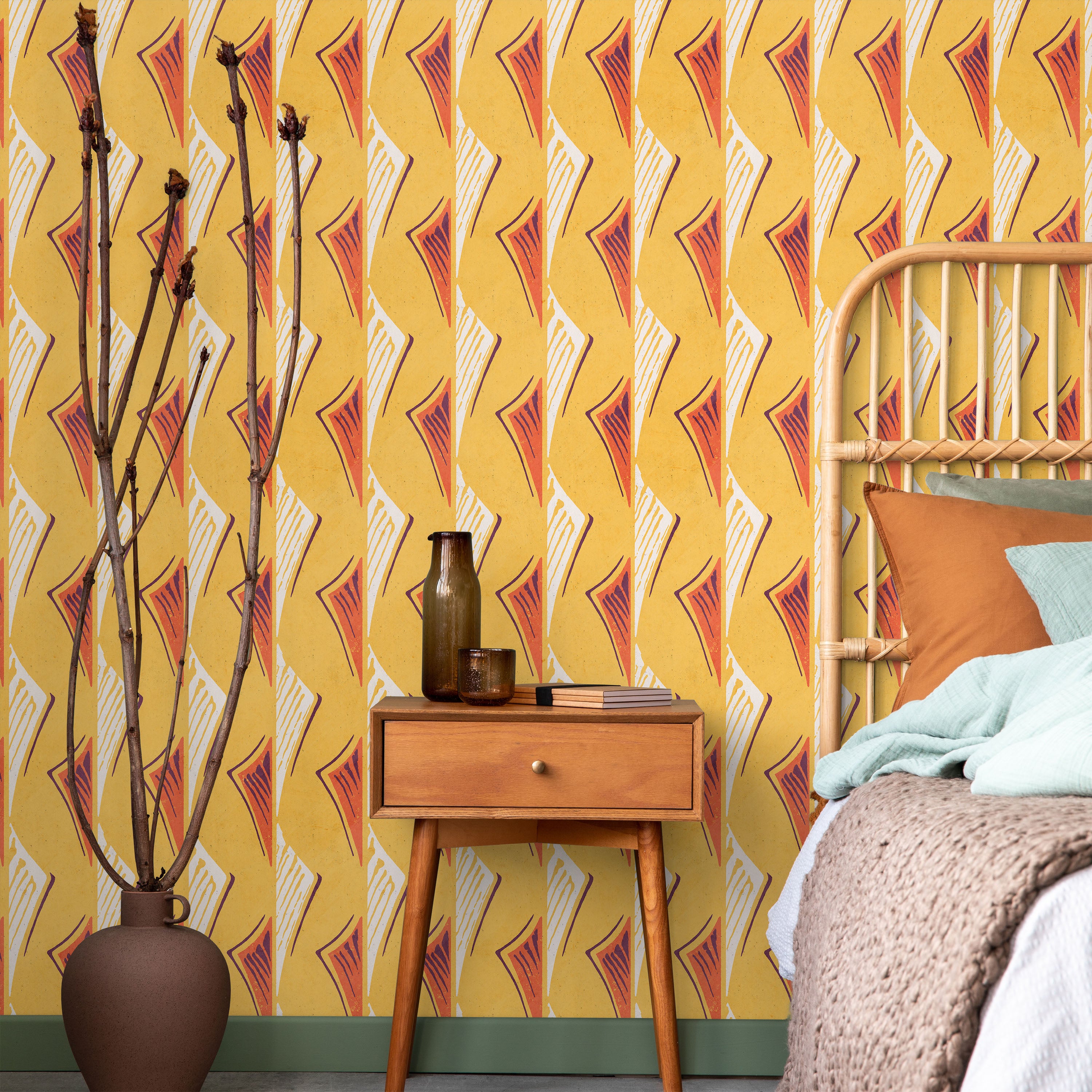 Furuya Korin x Dancing Fans Peel and Stick Wallpaper, Removable Wallpaper, Traditional Wallpaper - Light Orange | DeccoPrint