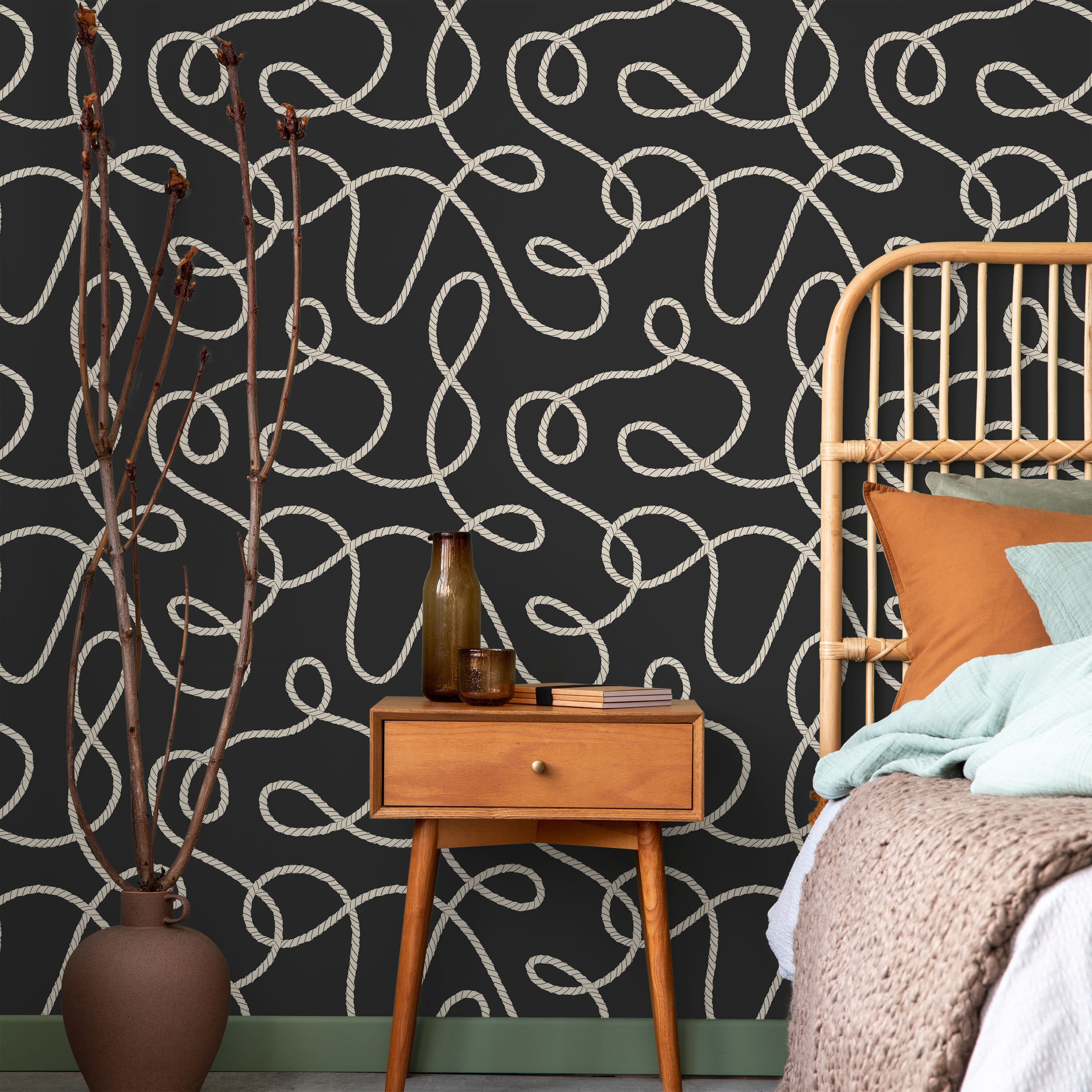 Twist and Tangle Peel and Stick Wallpaper, Removable Wallpaper, Traditional Wallpaper - Dark Gray | DeccoPrint