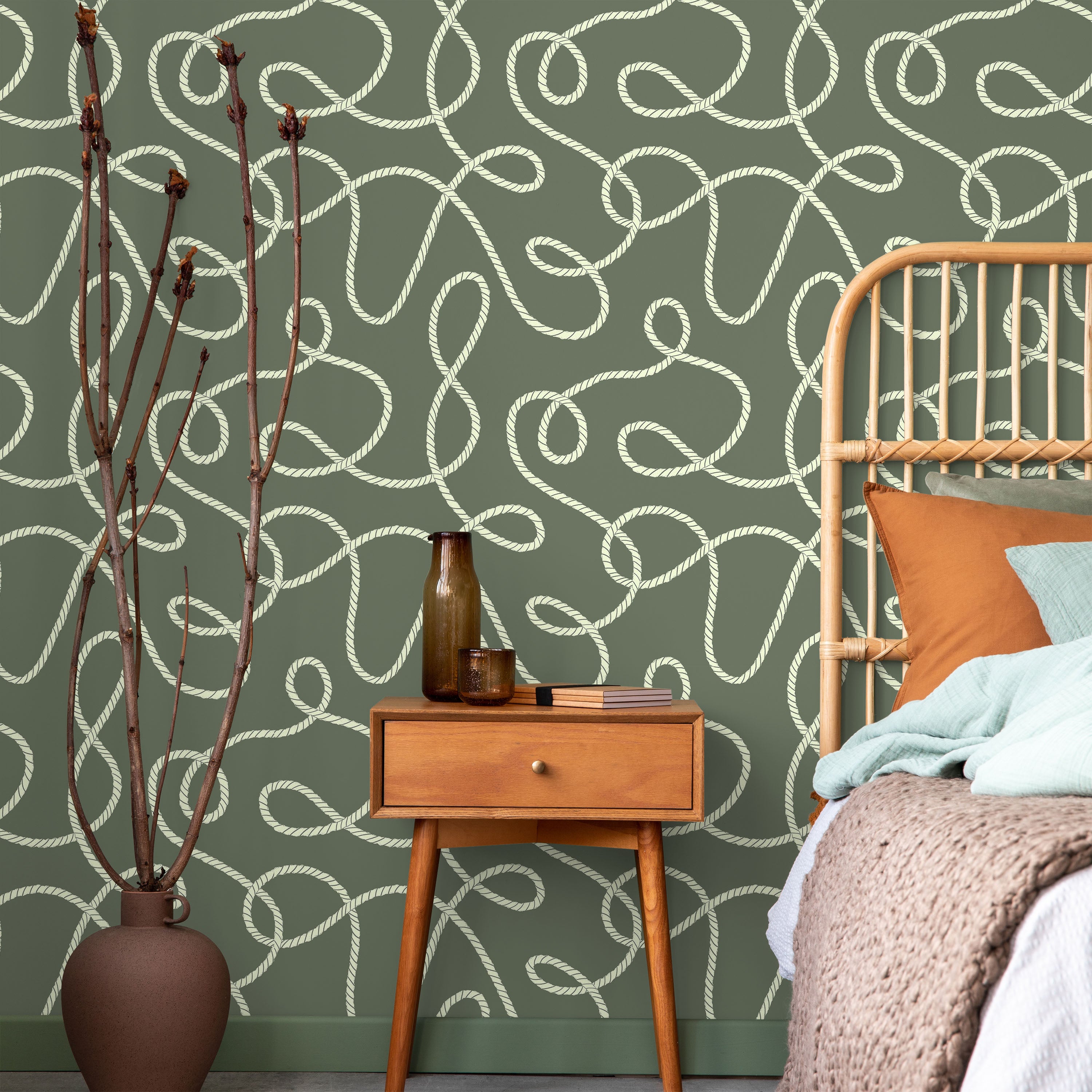 Twist and Tangle Peel and Stick Wallpaper, Removable Wallpaper, Traditional Wallpaper - Sage Green | DeccoPrint