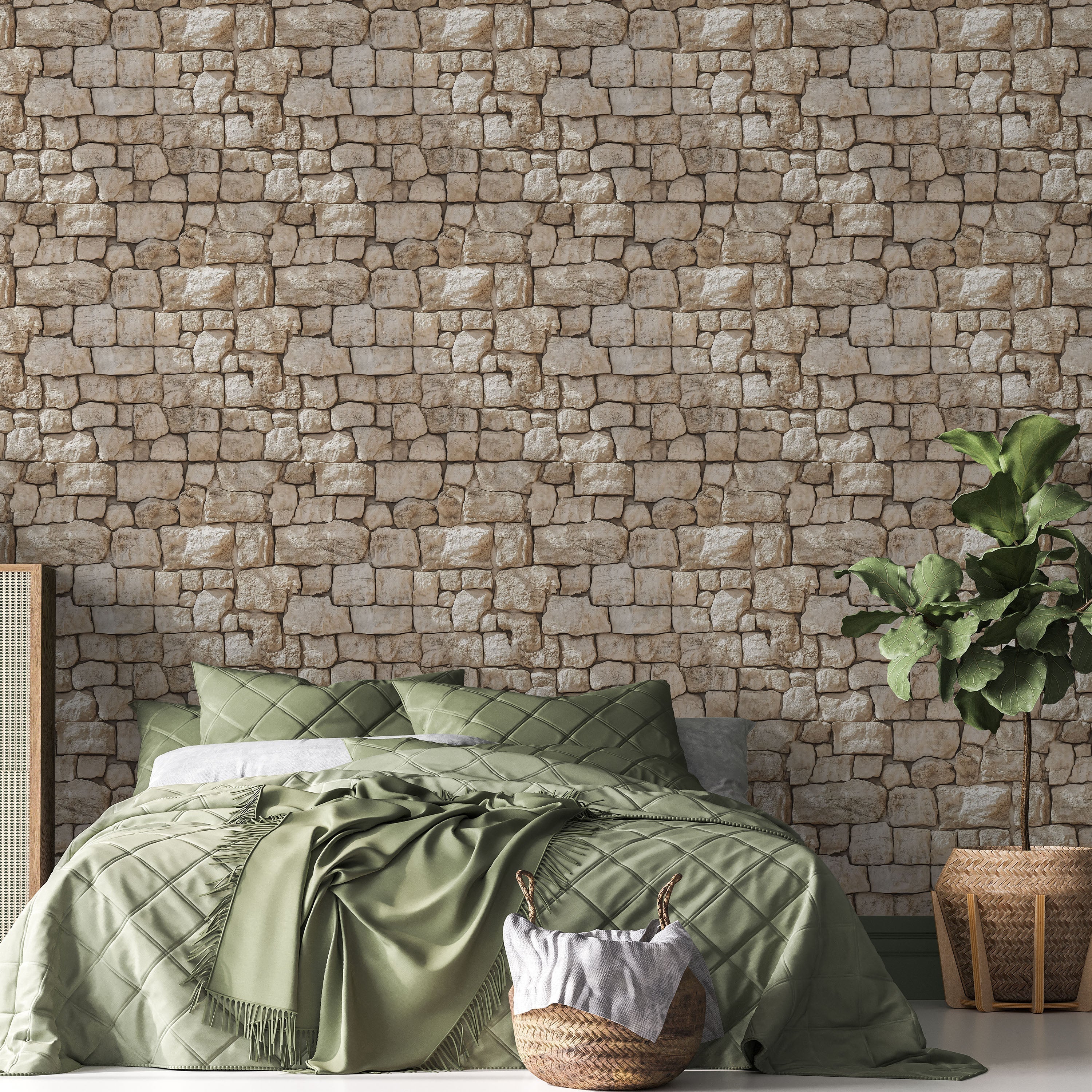 Urban Masonry Peel and Stick Wallpaper, Removable Wallpaper, Traditional Wallpaper - Sandstone Beige | DeccoPrint