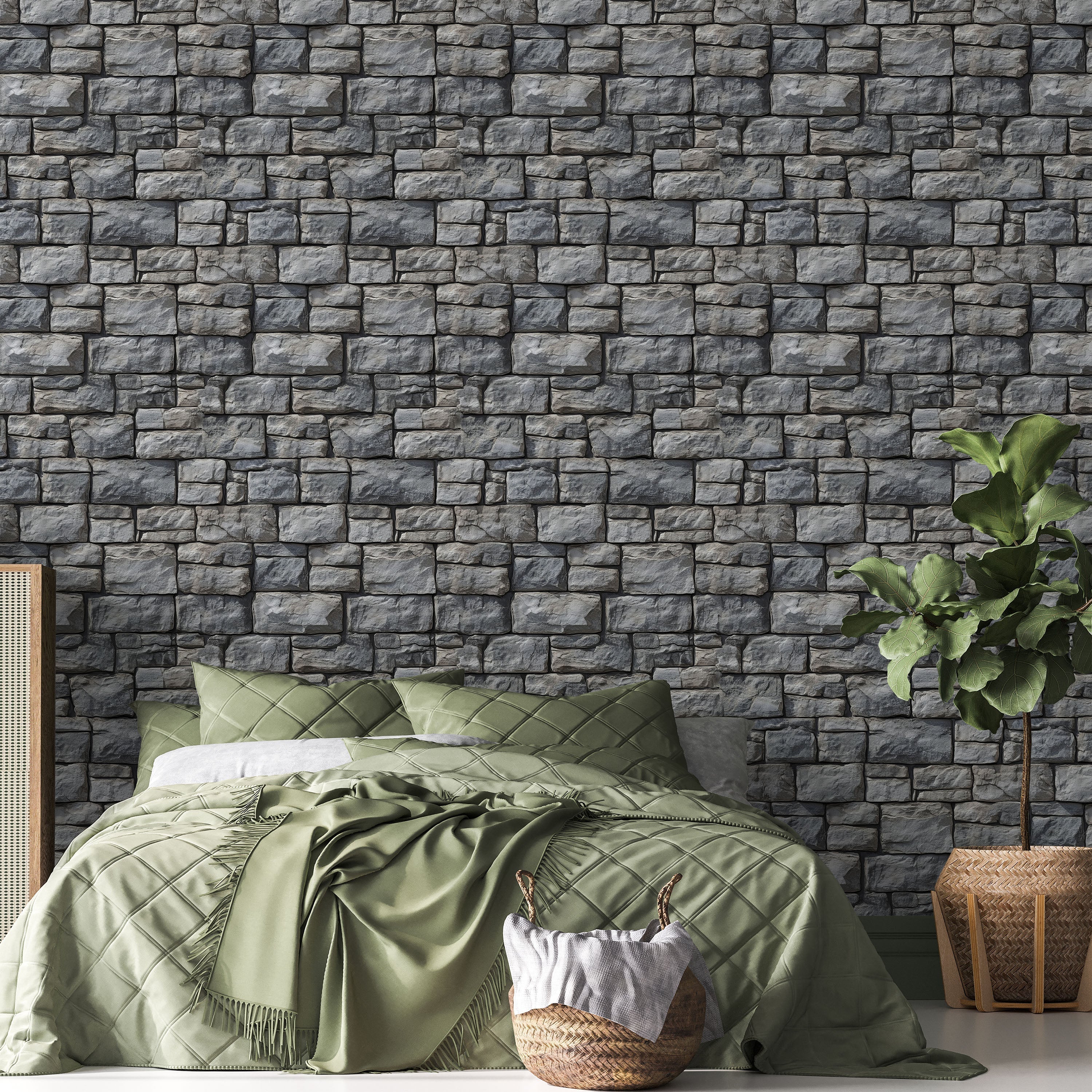 Urban Masonry Peel and Stick Wallpaper, Removable Wallpaper, Traditional Wallpaper - Gray Brick | DeccoPrint