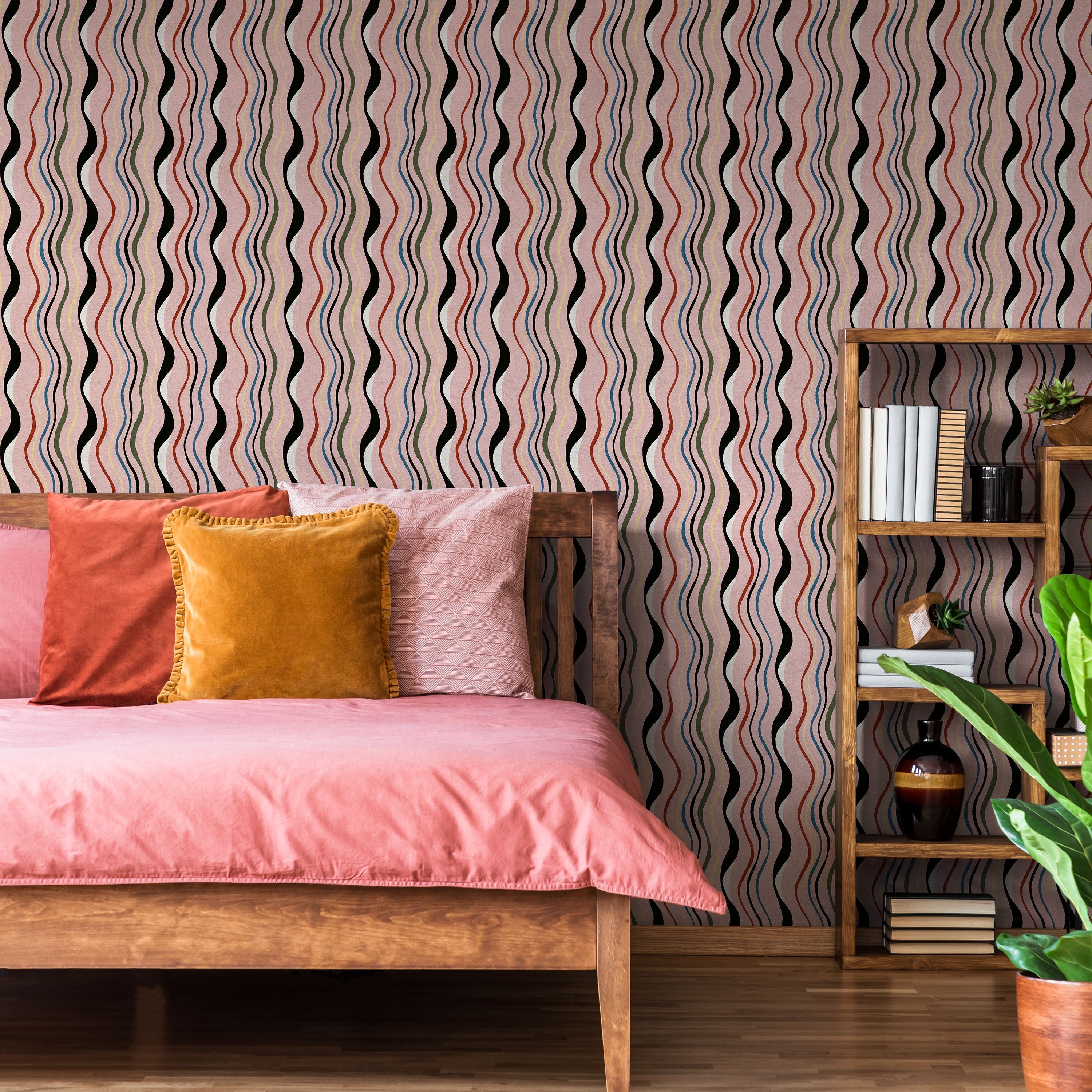 Furuya Korin x Korin Waves Peel and Stick Wallpaper, Removable Wallpaper, Traditional Wallpaper - Vintage Pink | DeccoPrint