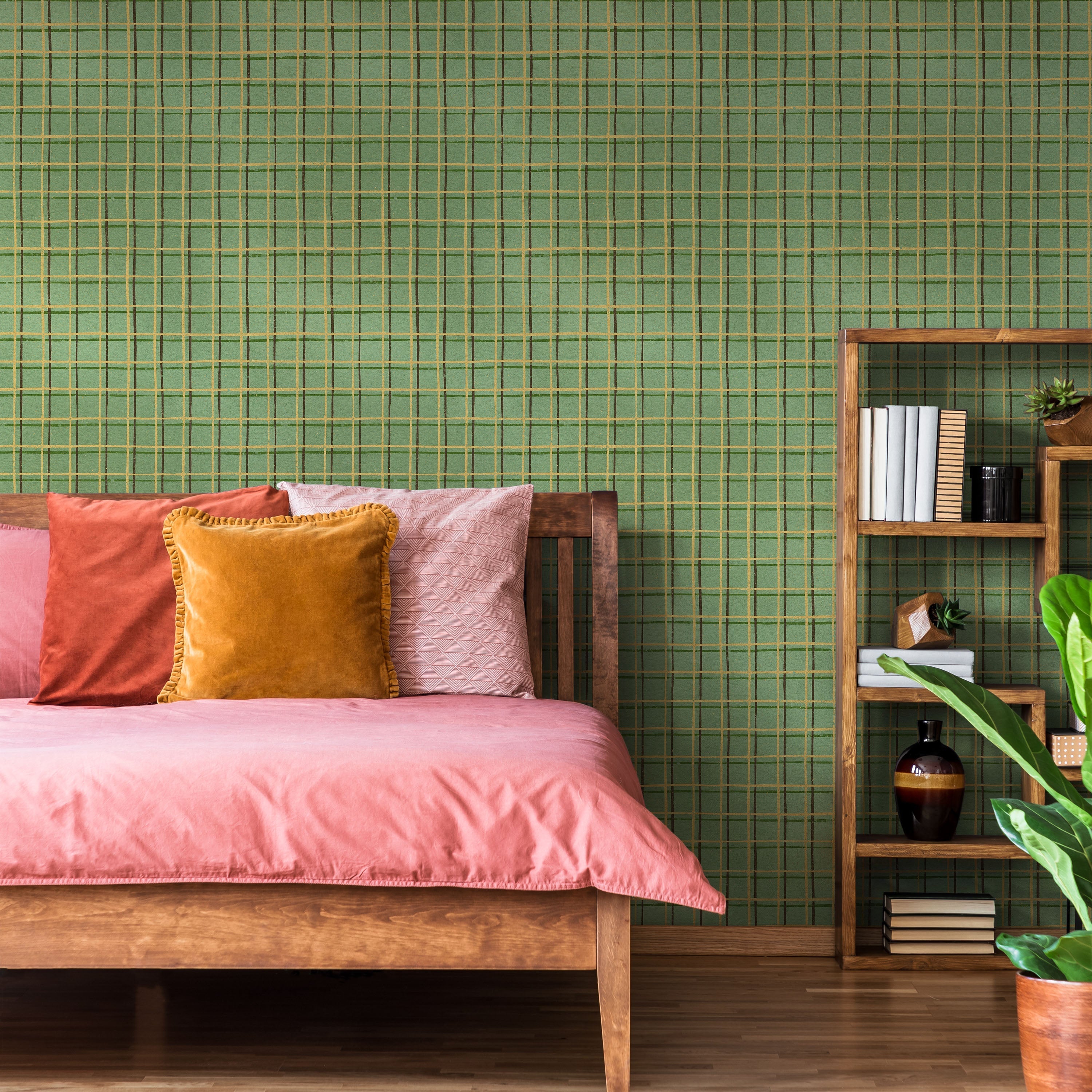 Furuya Korin x Korin Zen Grid Peel and Stick Wallpaper, Removable Wallpaper, Traditional Wallpaper - Light Sage | DeccoPrint