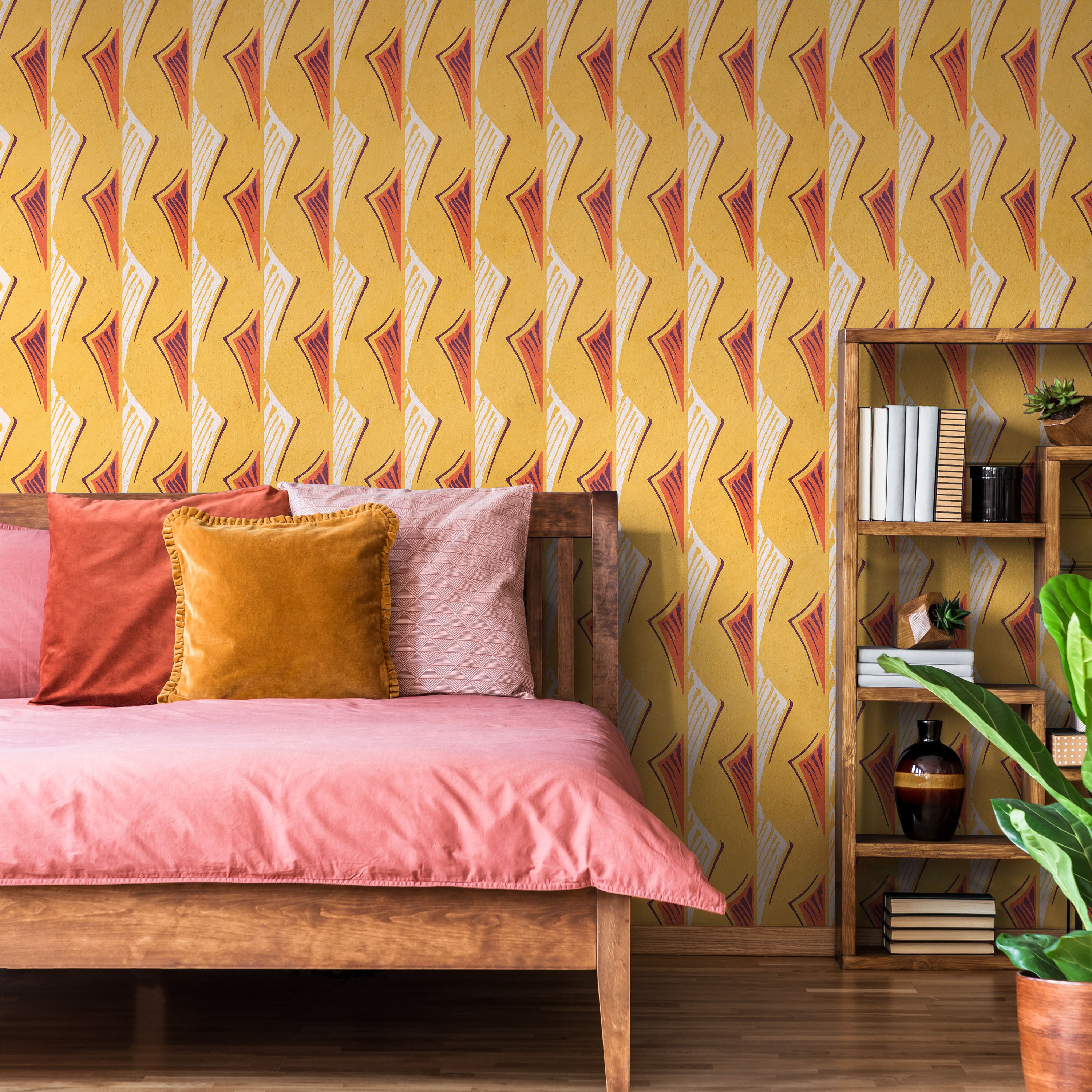 Furuya Korin x Dancing Fans Peel and Stick Wallpaper, Removable Wallpaper, Traditional Wallpaper - Light Orange | DeccoPrint