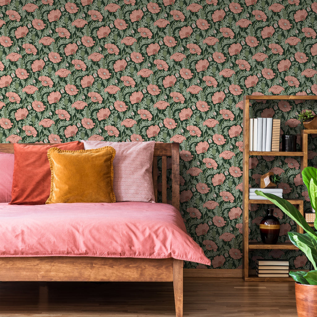 Maurice Pillard Verneuil x  Poppy Peel and Stick Wallpaper, Removable Wallpaper, Traditional Wallpaper - Dusty Pink | DeccoPrint