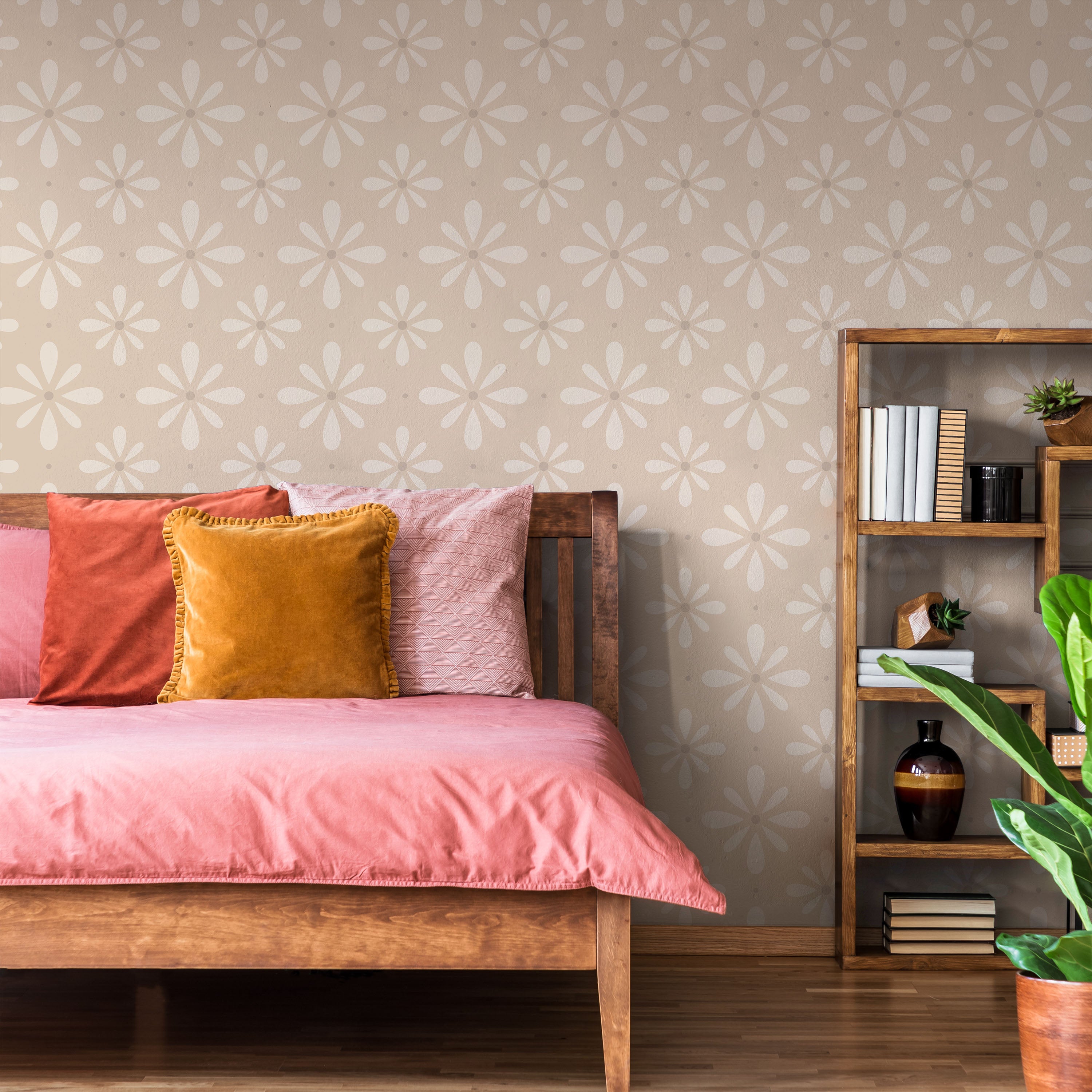 Pastel Blooms Peel and Stick Wallpaper, Removable Wallpaper, Traditional Wallpaper - Soft Brown | DeccoPrint