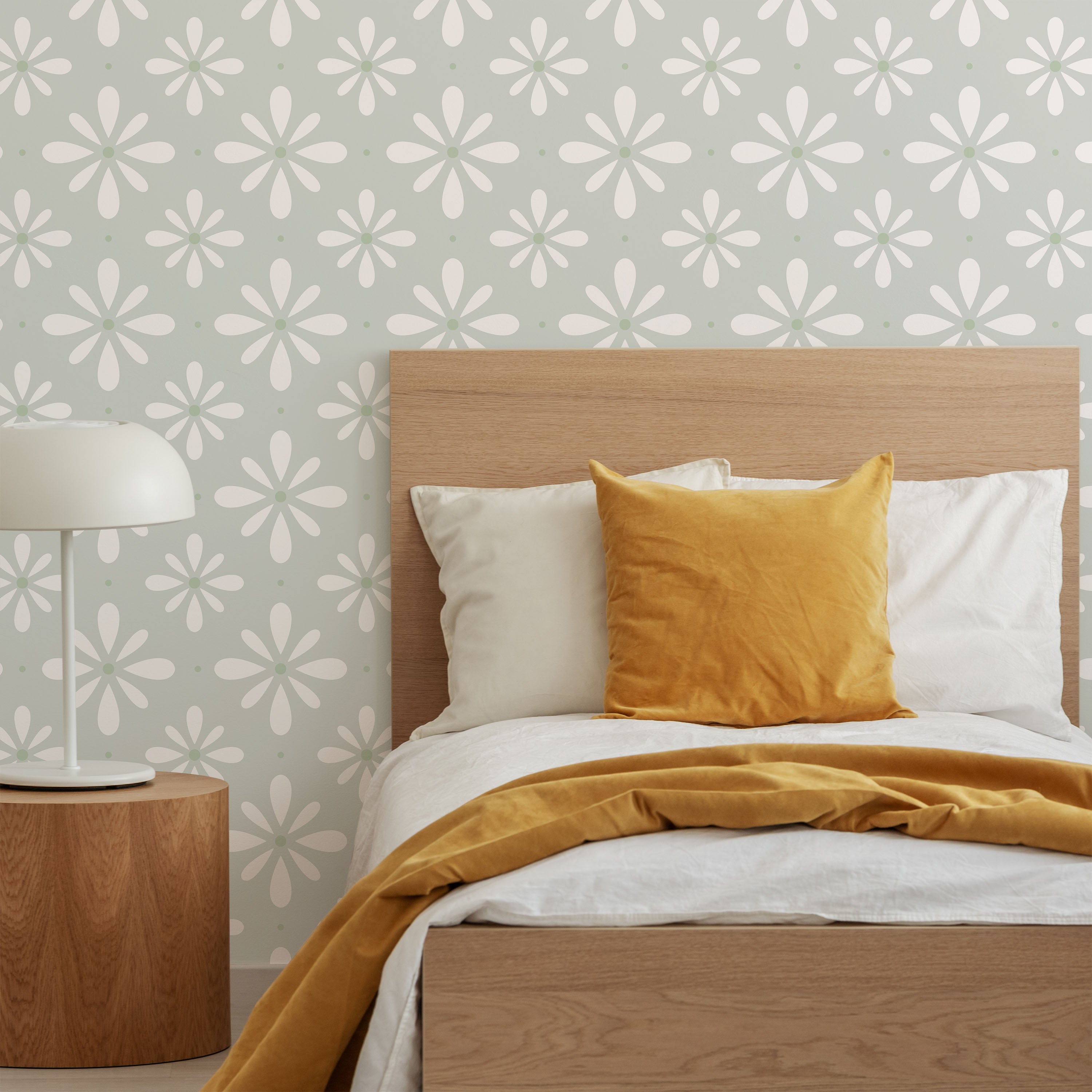Pastel Blooms Peel and Stick Wallpaper, Removable Wallpaper, Traditional Wallpaper - Pale Sage | DeccoPrint