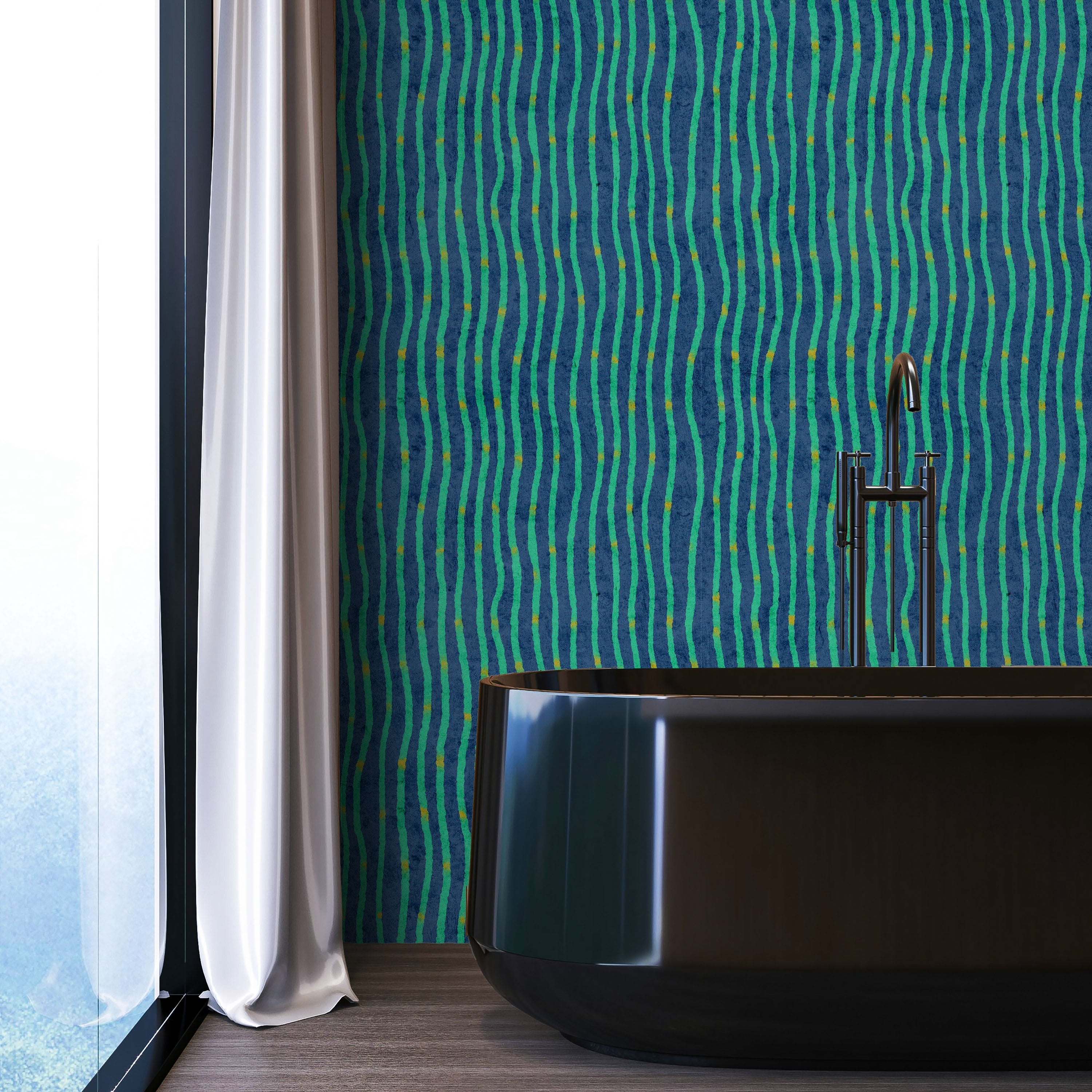 Furuya Korin x Edo Stream Peel and Stick Wallpaper, Removable Wallpaper, Traditional Wallpaper - Deep Cyan | DeccoPrint