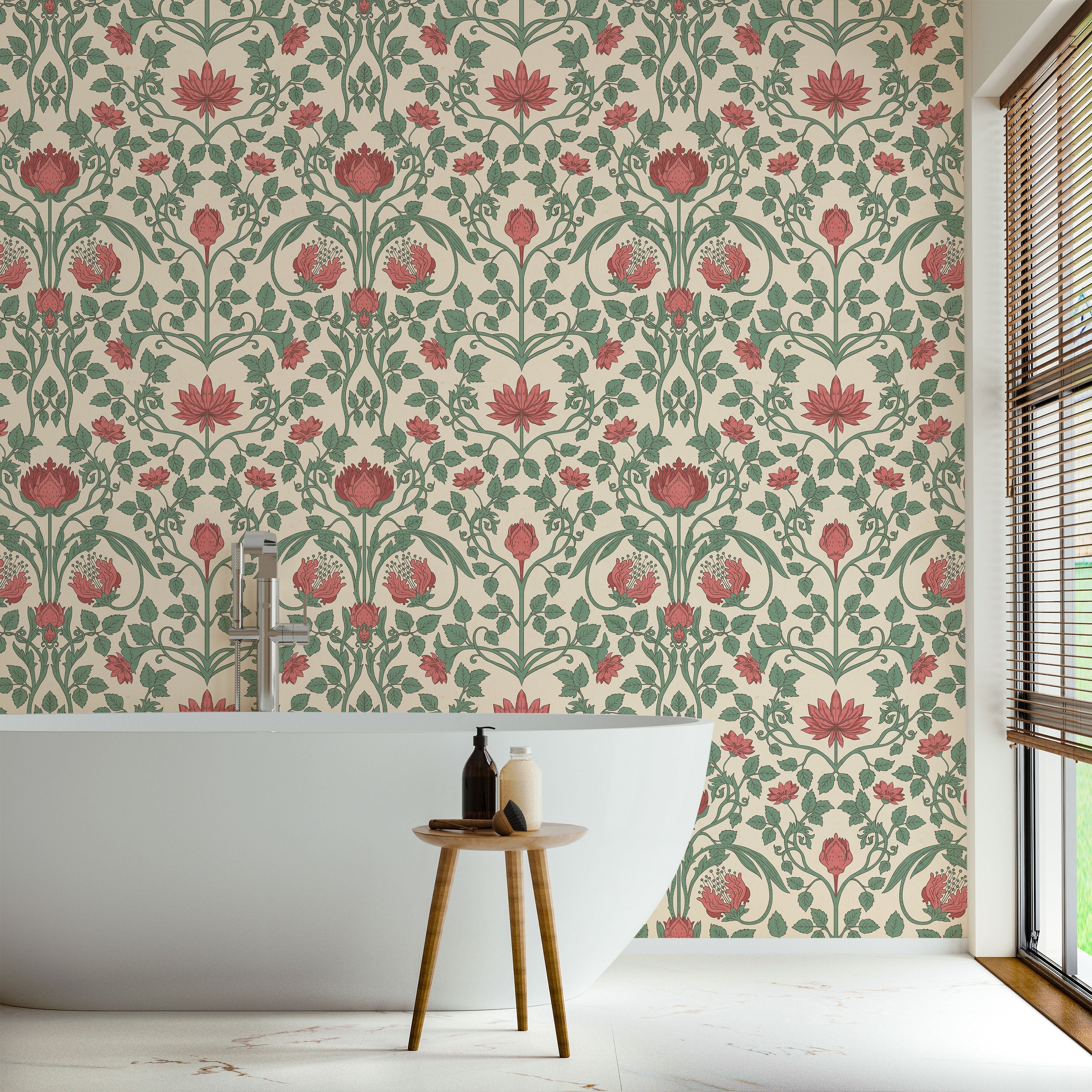 Art Nouveau Peel and Stick Wallpaper, Removable Wallpaper, Traditional Wallpaper - Warm Pink | DeccoPrint