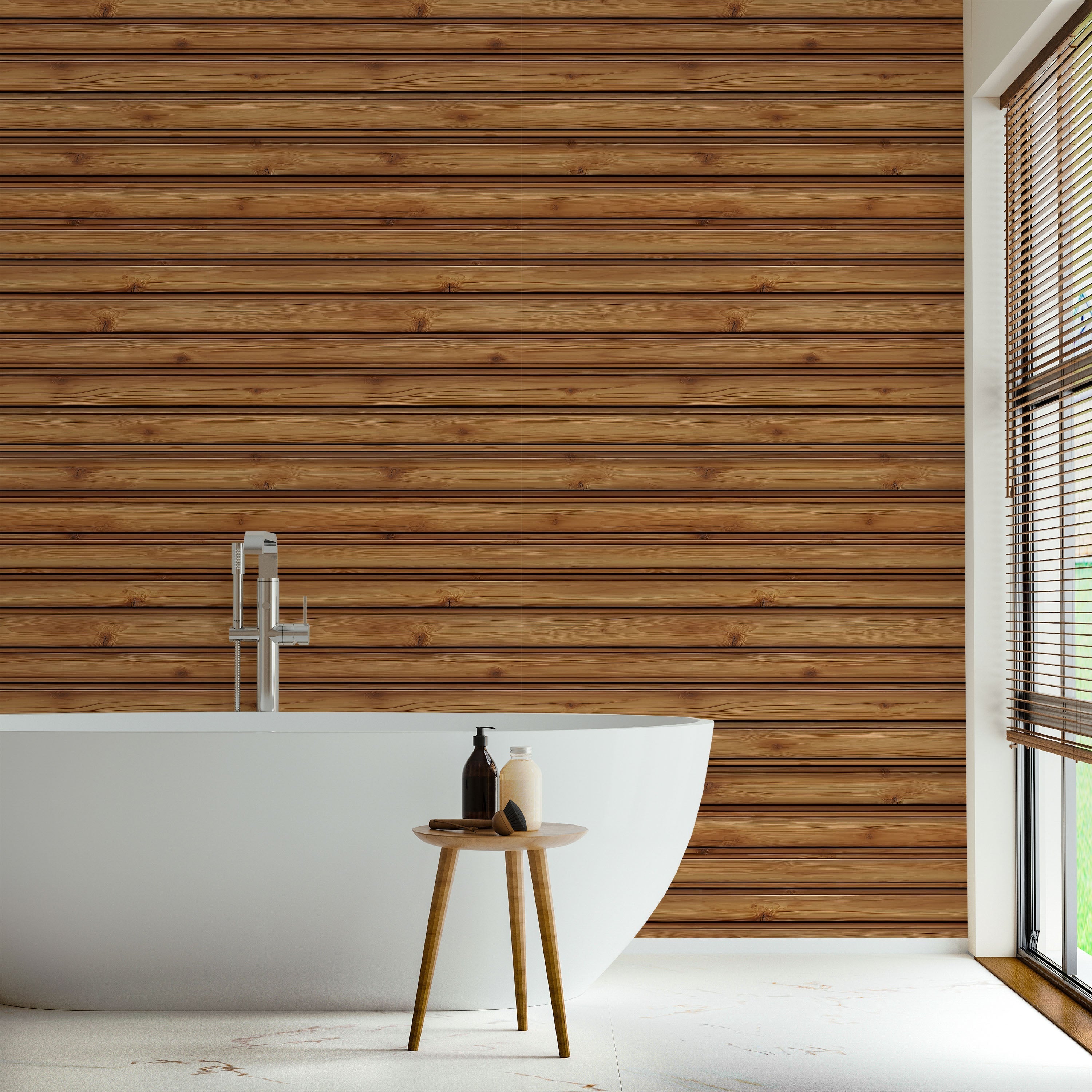 Rustic Boards Peel and Stick Wallpaper, Removable Wallpaper, Traditional Wallpaper - Golden Walnut | DeccoPrint